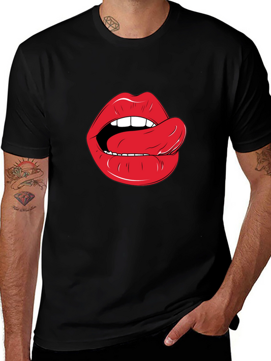 Lips & Tongue Graphic Tee - Black Cotton T-Shirt