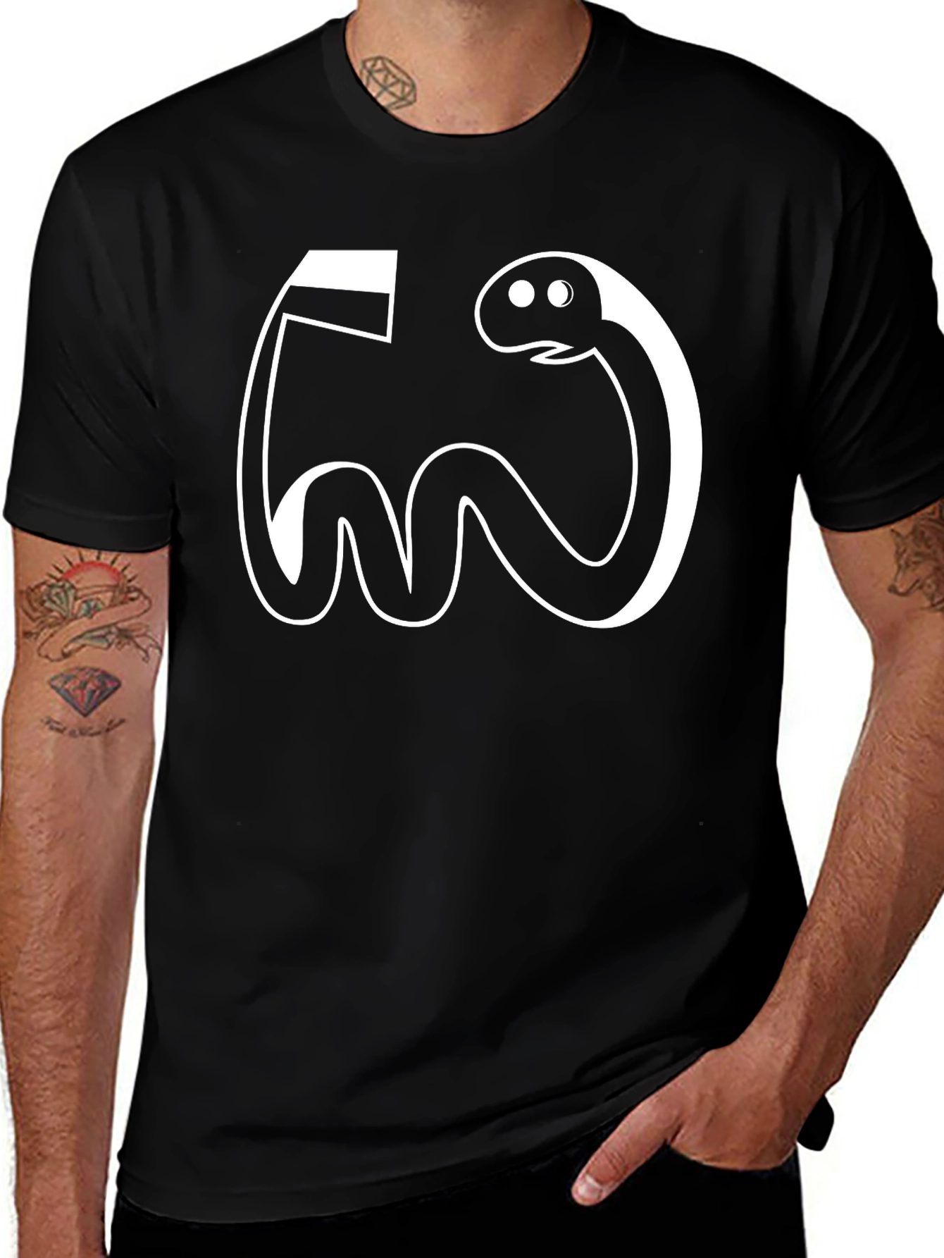 Funny Cartoon Snake Graphic Tee - Black Cotton T-Shirt