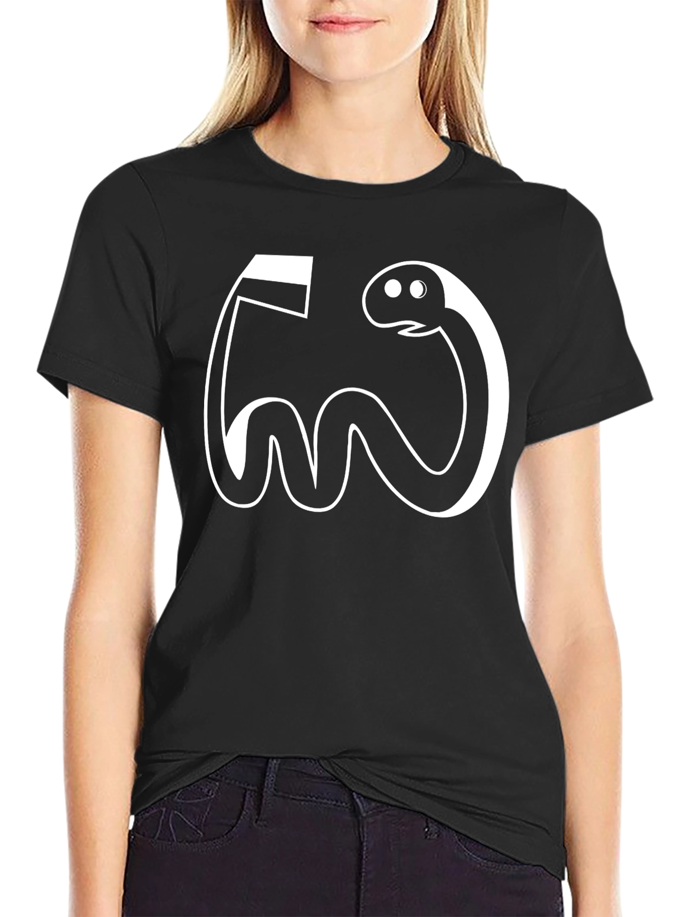 Funny Cartoon Snake Graphic Tee - Black Cotton T-Shirt