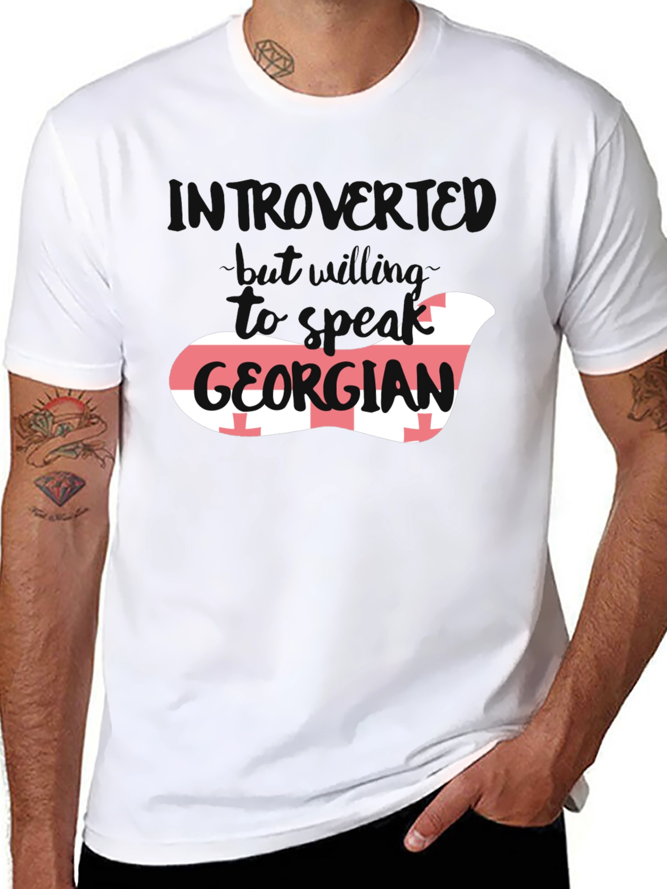 Introvert But Willing to Talk Georgian Flag T-Shirt