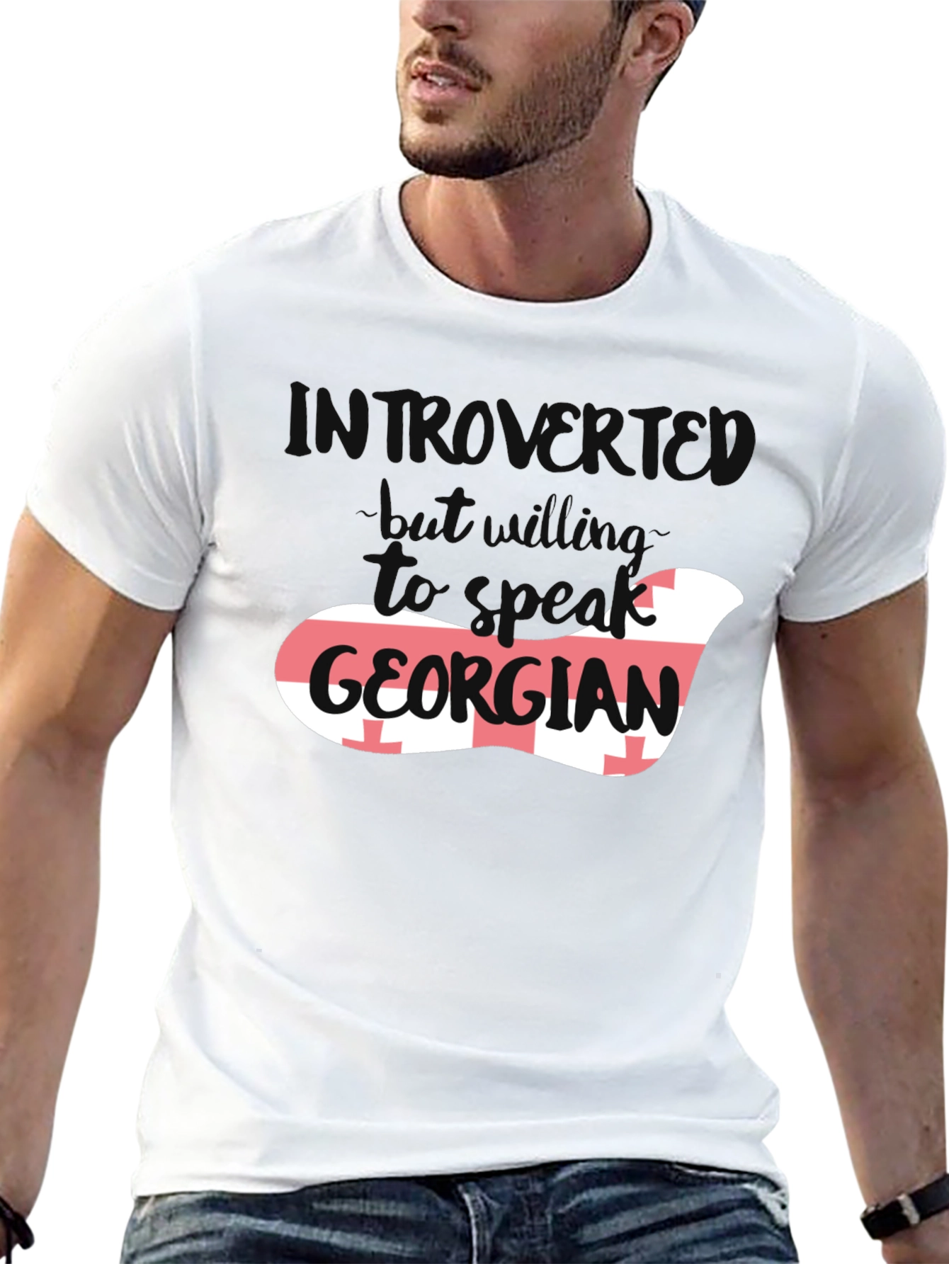 Introvert But Willing to Talk Georgian Flag T-Shirt