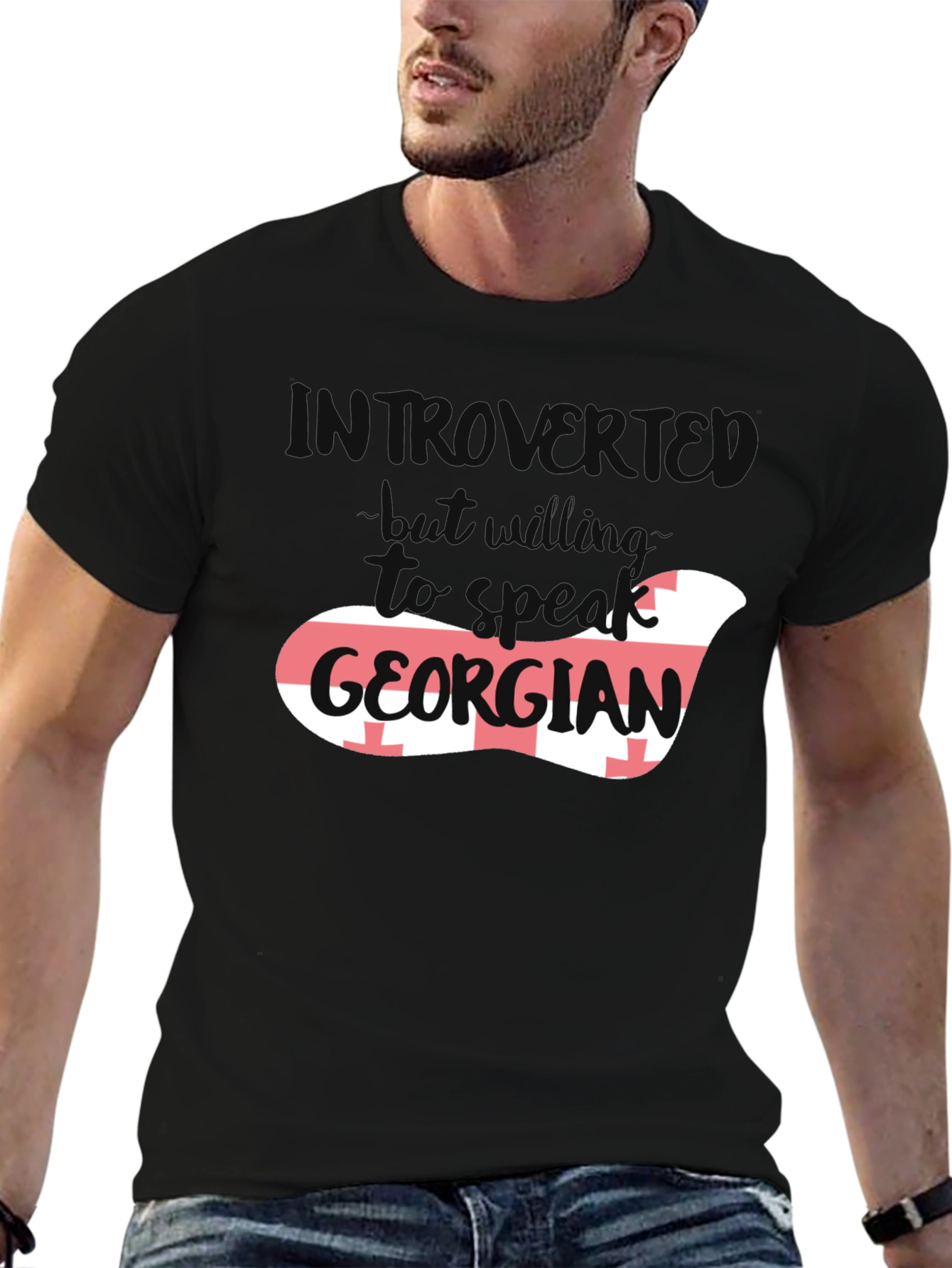 Introvert But Willing to Talk Georgian Flag T-Shirt