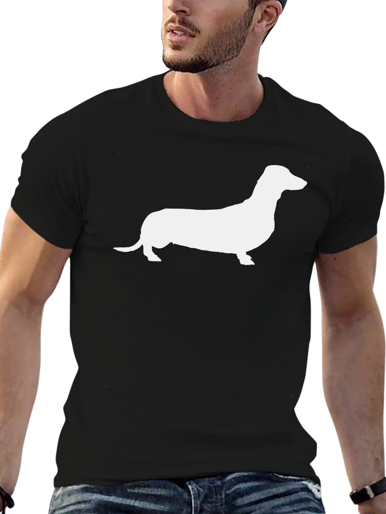 Dachshund Silhouette Graphic Tee - Black Cotton T-Shirt