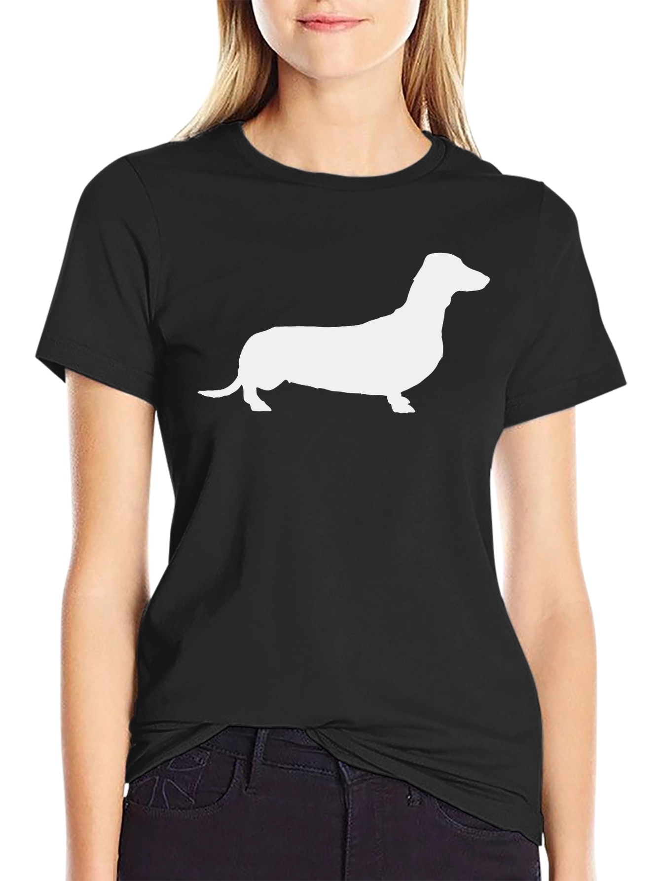 Dachshund Silhouette Graphic Tee - Black Cotton T-Shirt