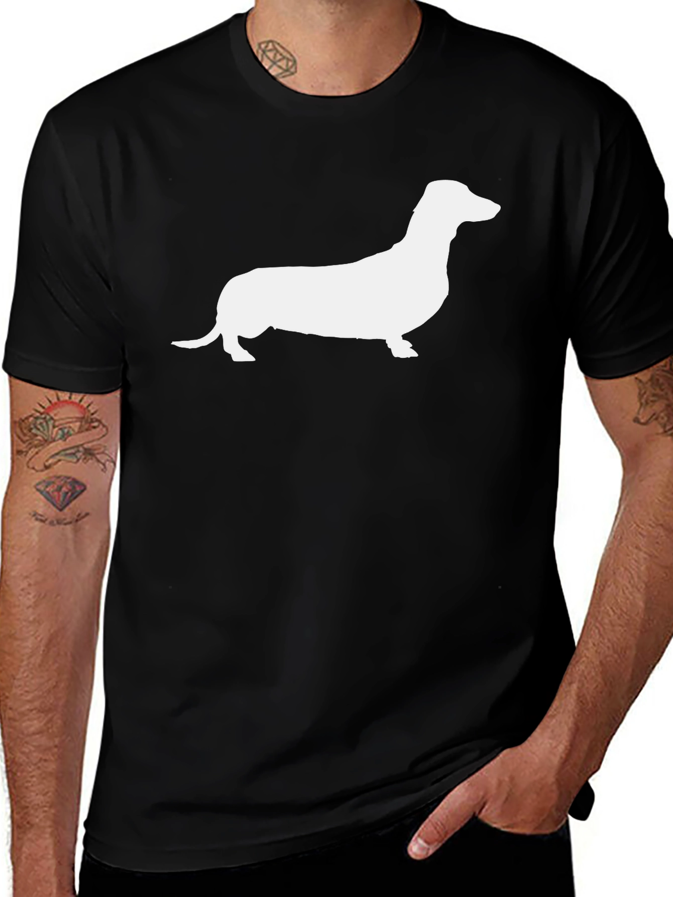Dachshund Silhouette Graphic Tee - Black Cotton T-Shirt