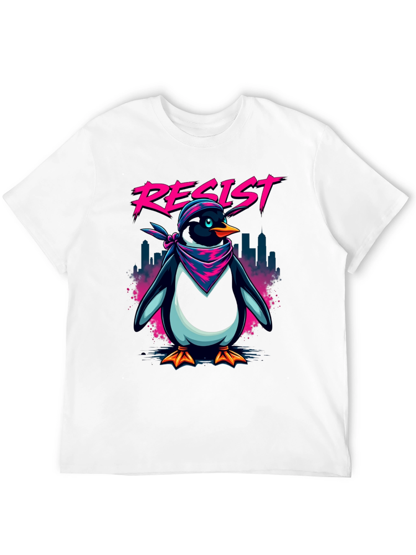 Resist Penguin Graphic Tee - Unisex Black T-Shirt