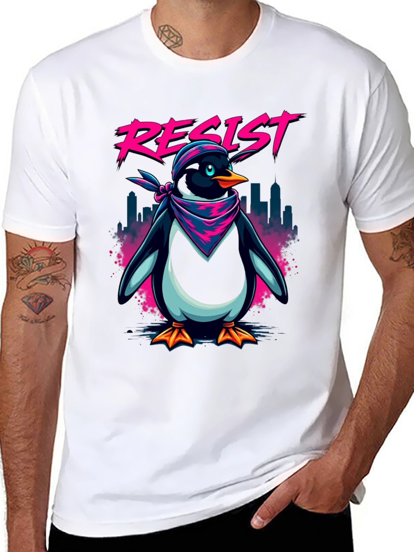 Resist Penguin Graphic Tee - Unisex Black T-Shirt