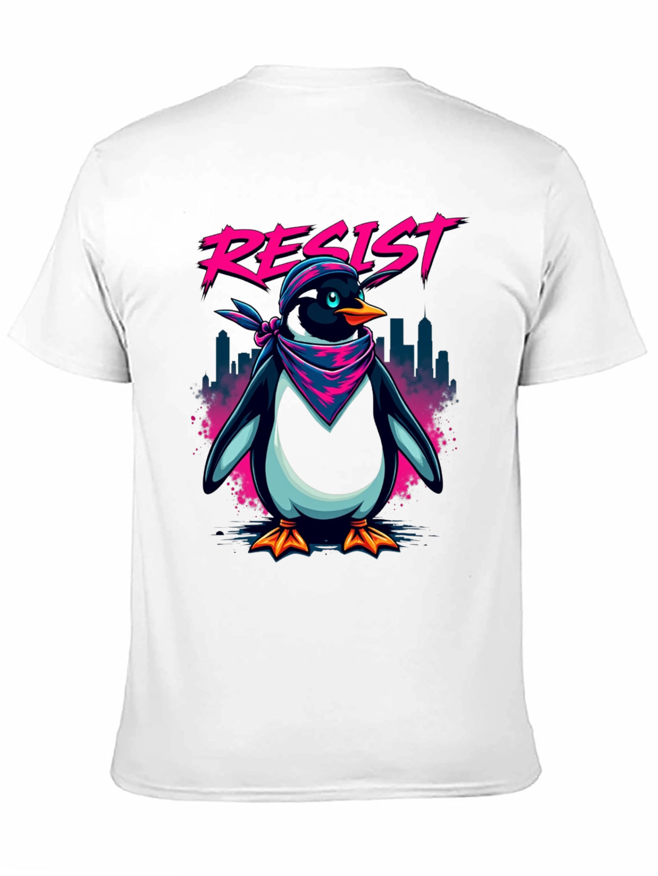 Resist Penguin Graphic Tee - Unisex Black T-Shirt