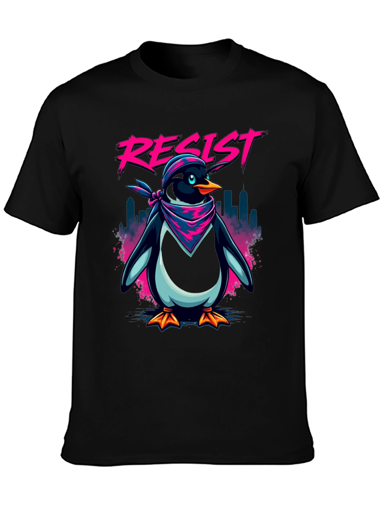 Resist Penguin Graphic Tee - Unisex Black T-Shirt