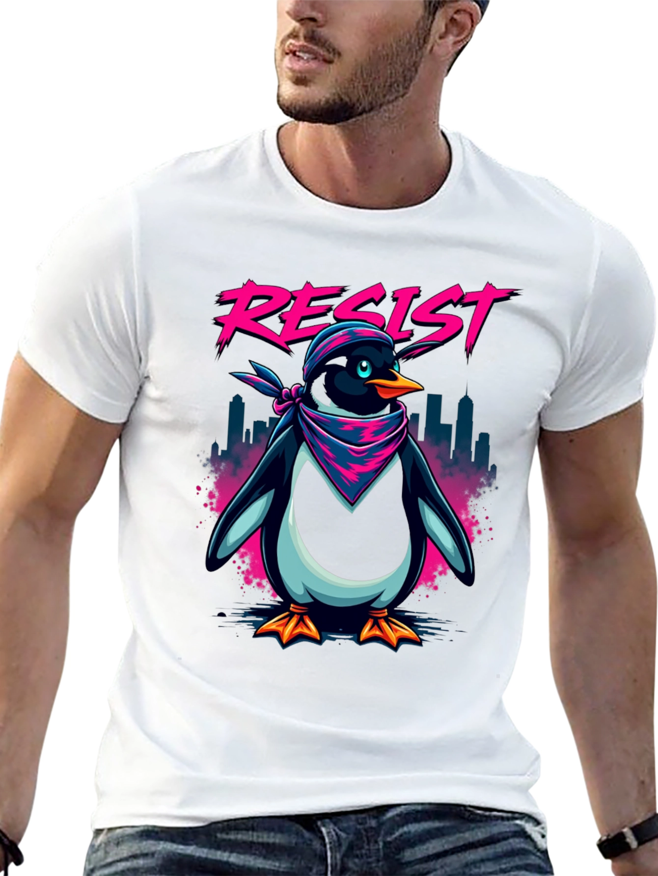 Resist Penguin Graphic Tee - Unisex Black T-Shirt