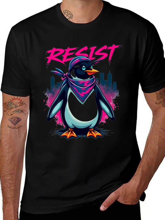 Resist Penguin Graphic Tee - Unisex Black T-Shirt