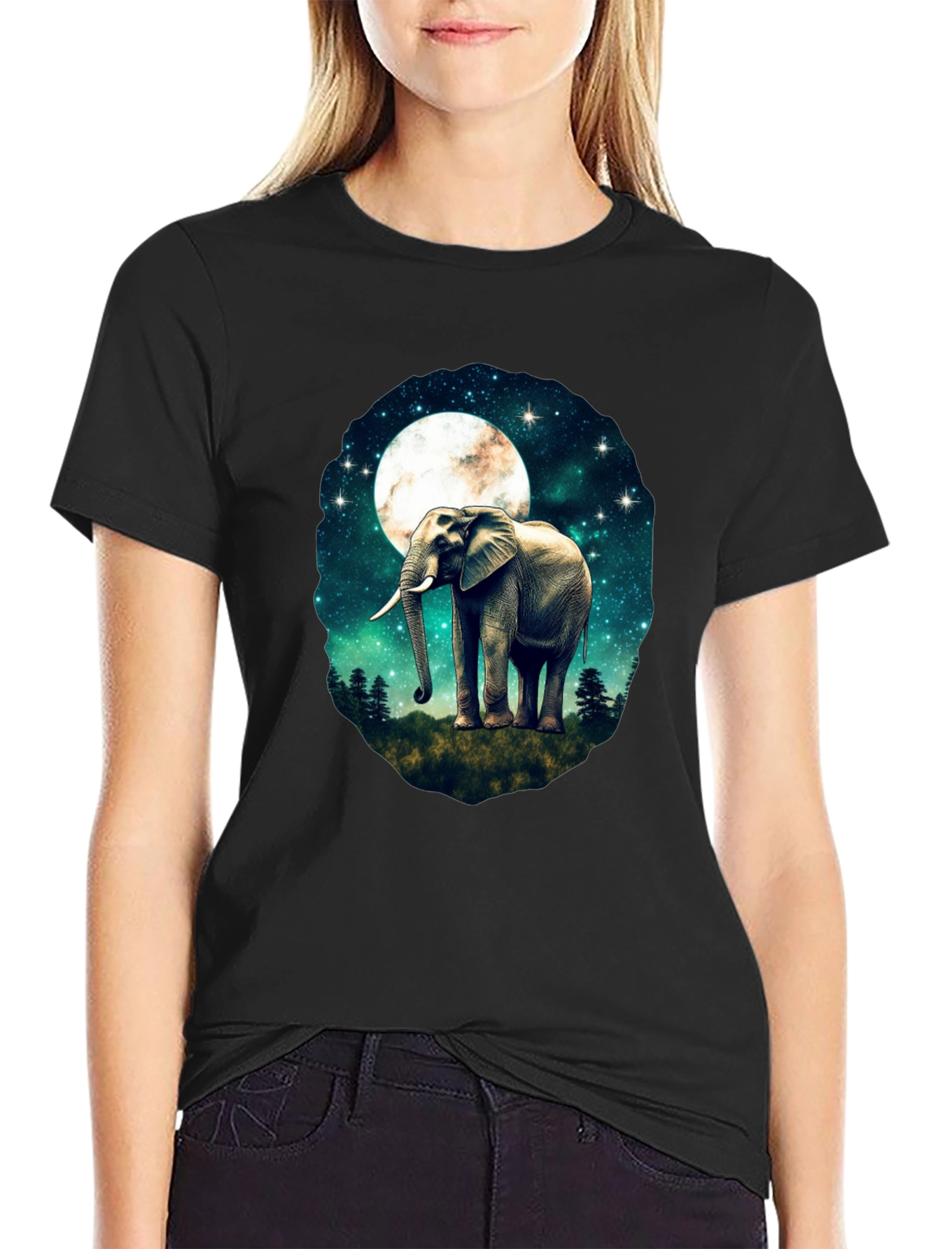 Elephant Moon Graphic T-Shirt - Black