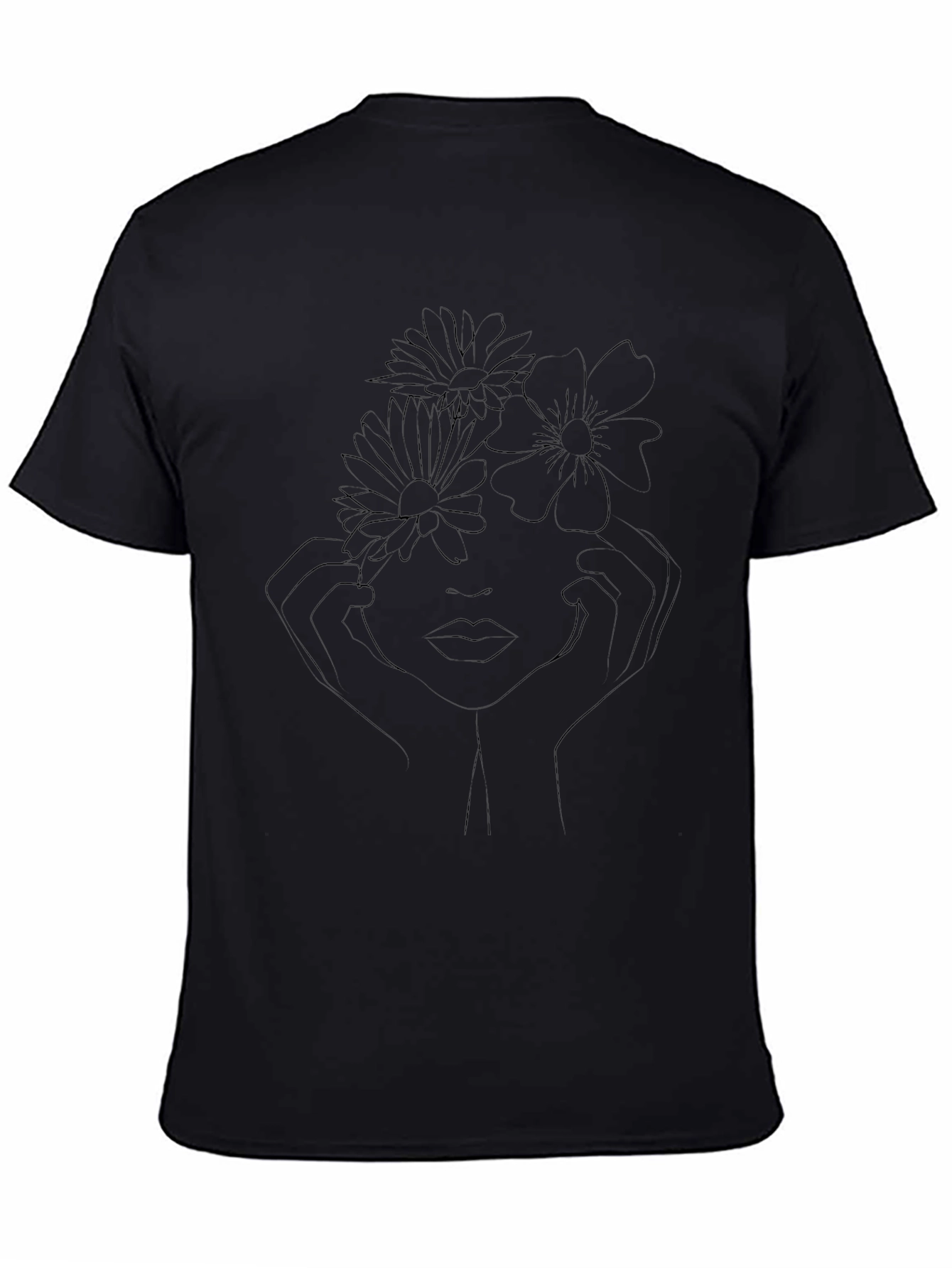 Abstract Floral Face Black T-Shirt
