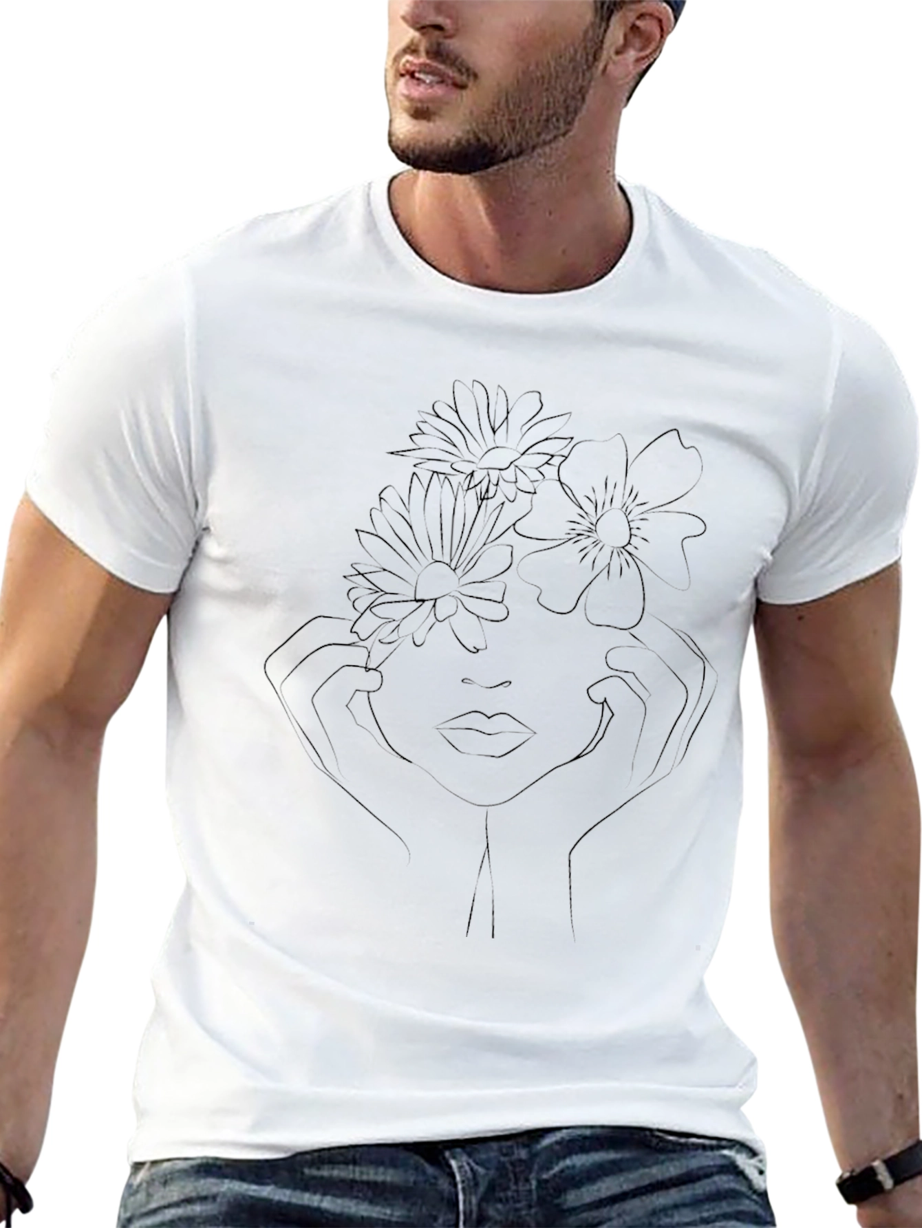 Abstract Floral Face Black T-Shirt