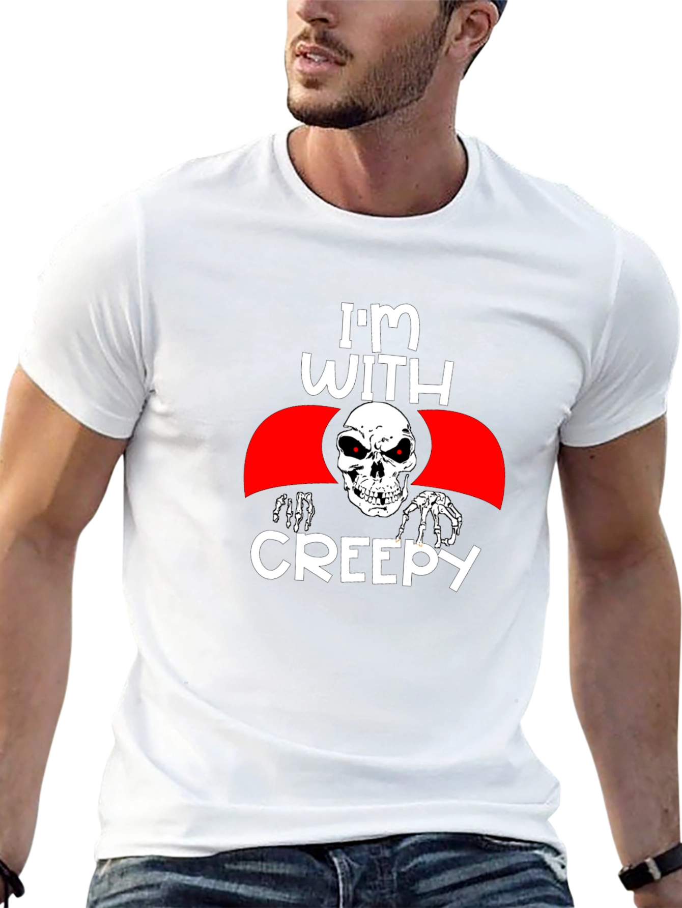 Im With Creepy Skull Graphic Tee - Halloween