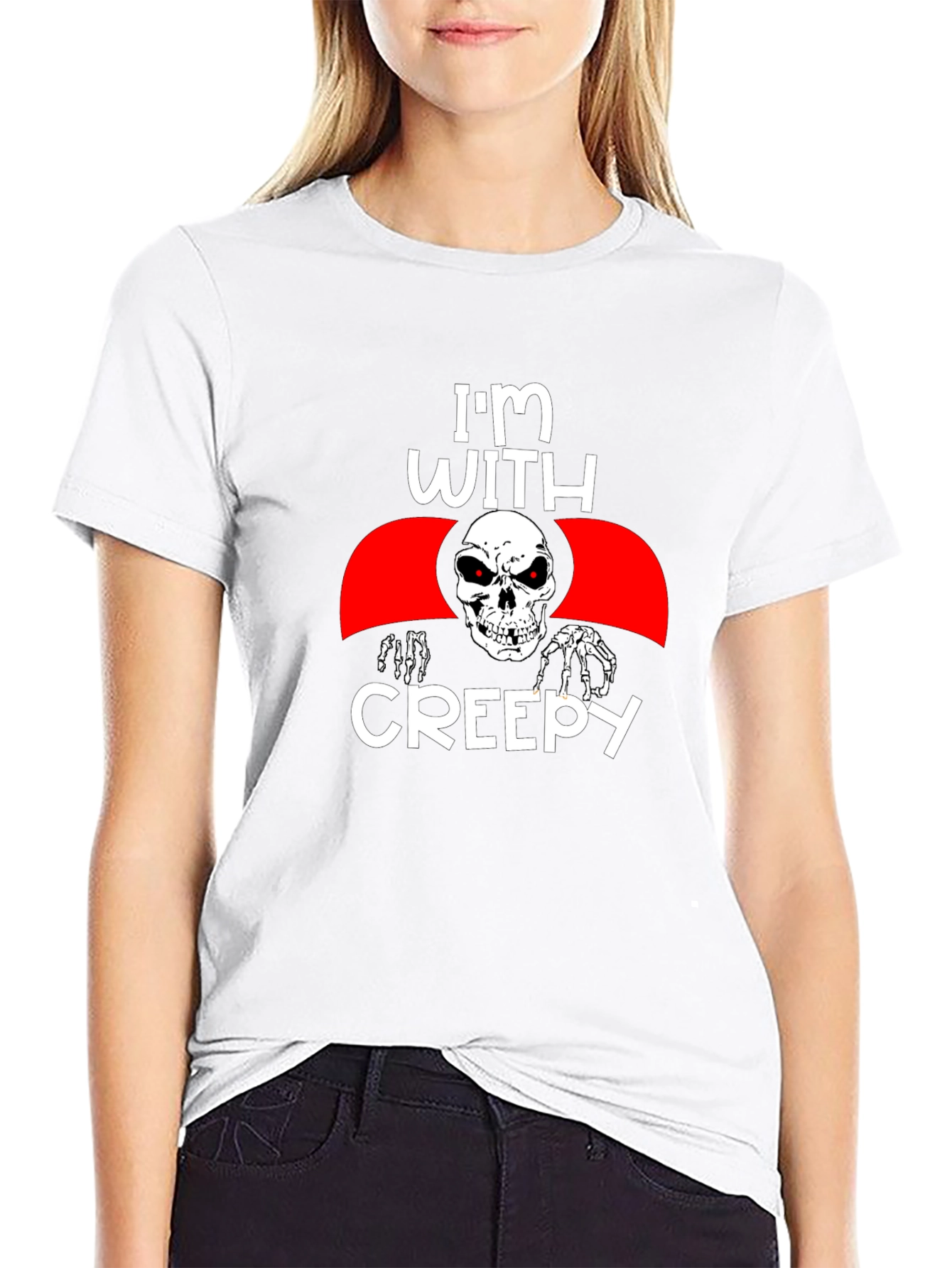 Im With Creepy Skull Graphic Tee - Halloween