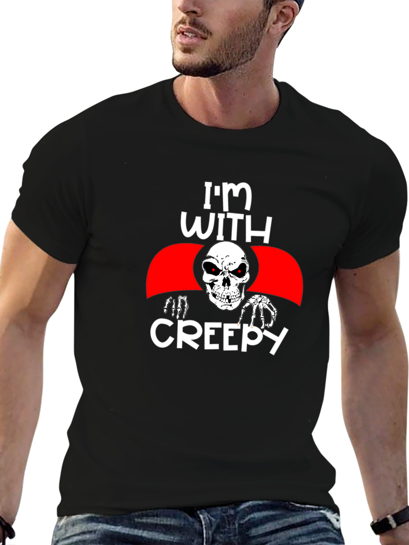 Im With Creepy Skull Graphic Tee - Halloween