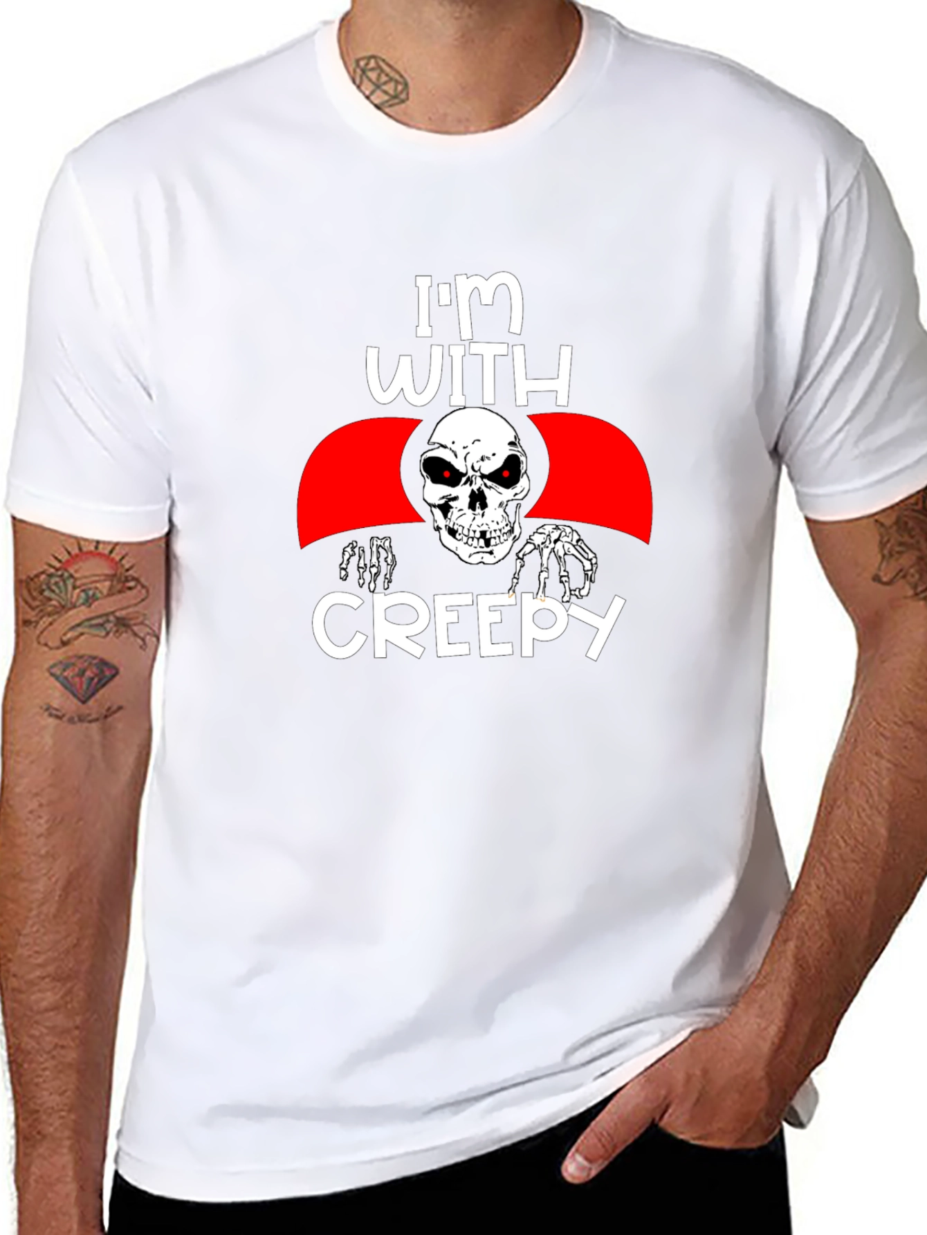 Im With Creepy Skull Graphic Tee - Halloween