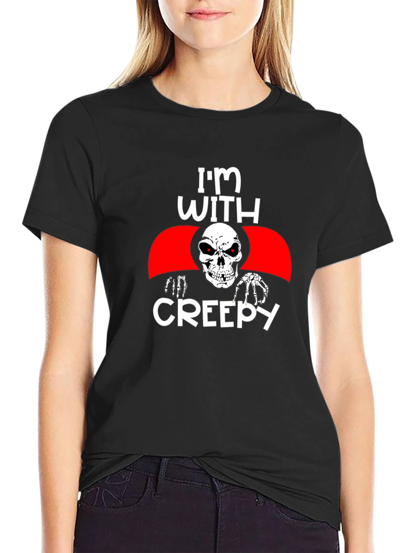 Im With Creepy Skull Graphic Tee - Halloween
