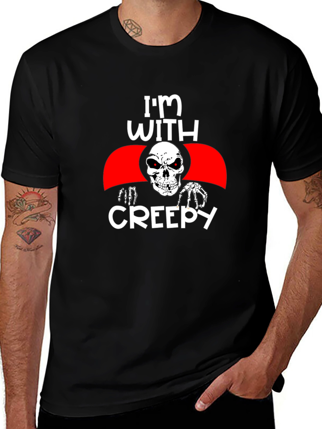 Im With Creepy Skull Graphic Tee - Halloween