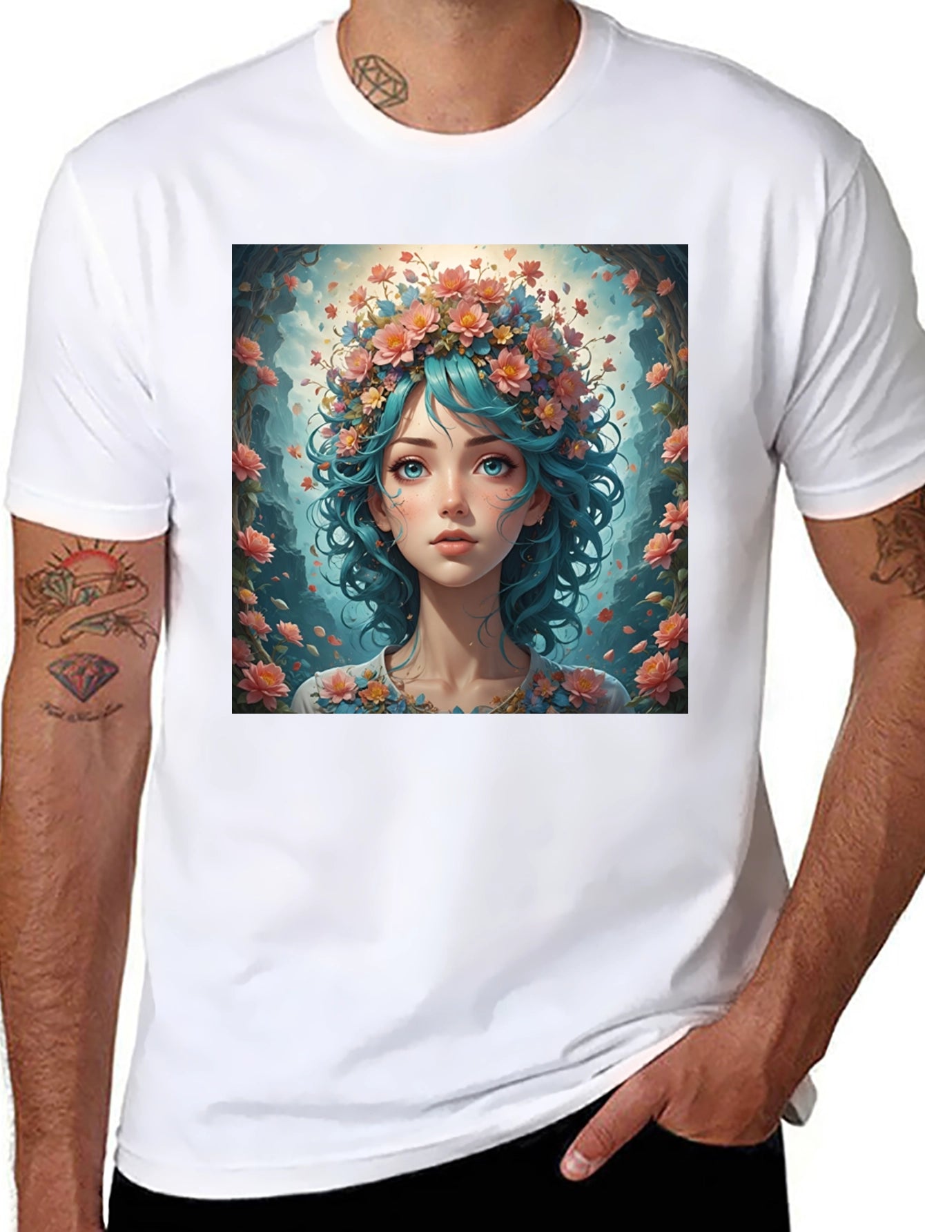 Floral Maiden T-Shirt - Artistic Graphic Tee