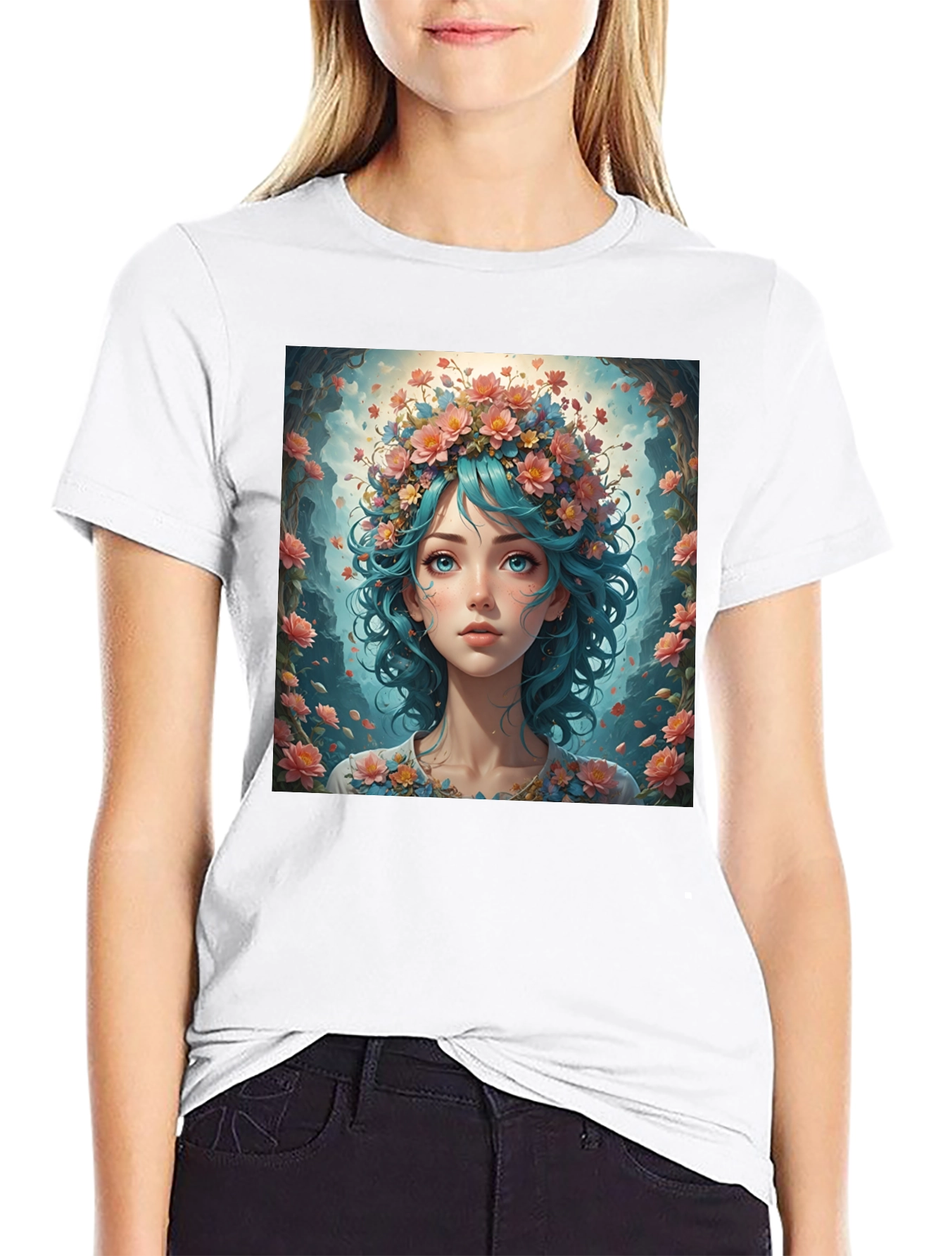 Floral Maiden T-Shirt - Artistic Graphic Tee