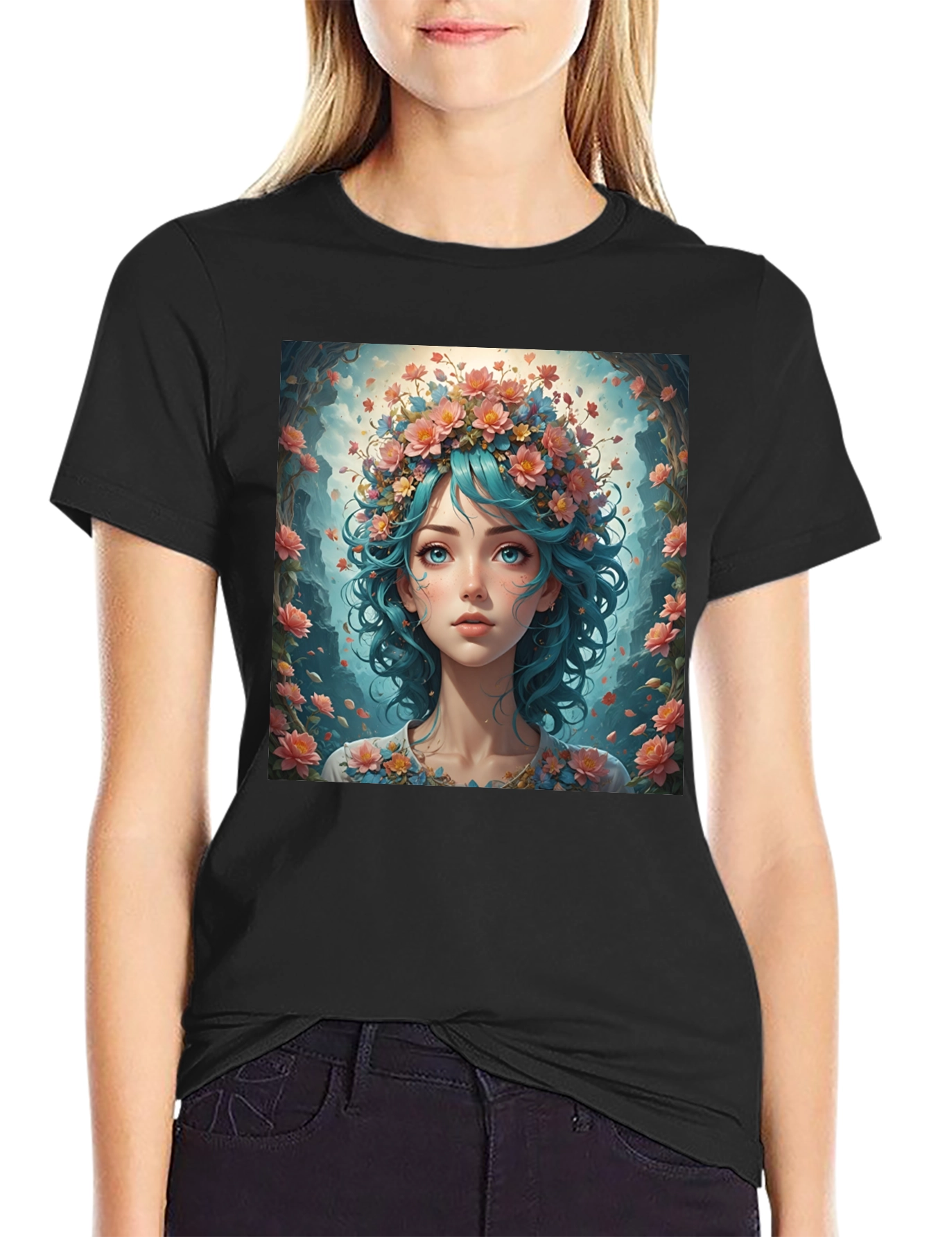 Floral Maiden T-Shirt - Artistic Graphic Tee
