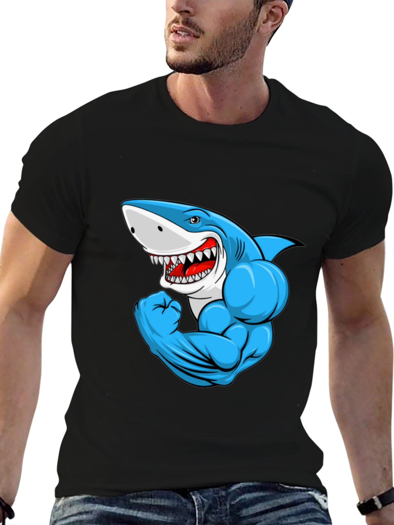 Muscle Shark Graphic Black T-Shirt