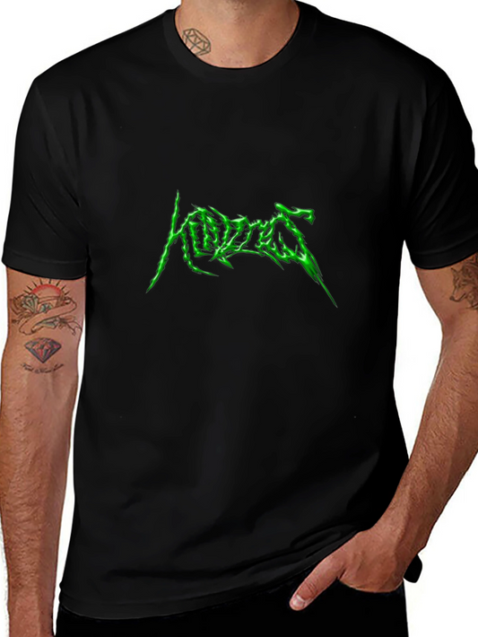 Edgy Graphic Tee: Neon Green Word Design Black Cotton Shirt