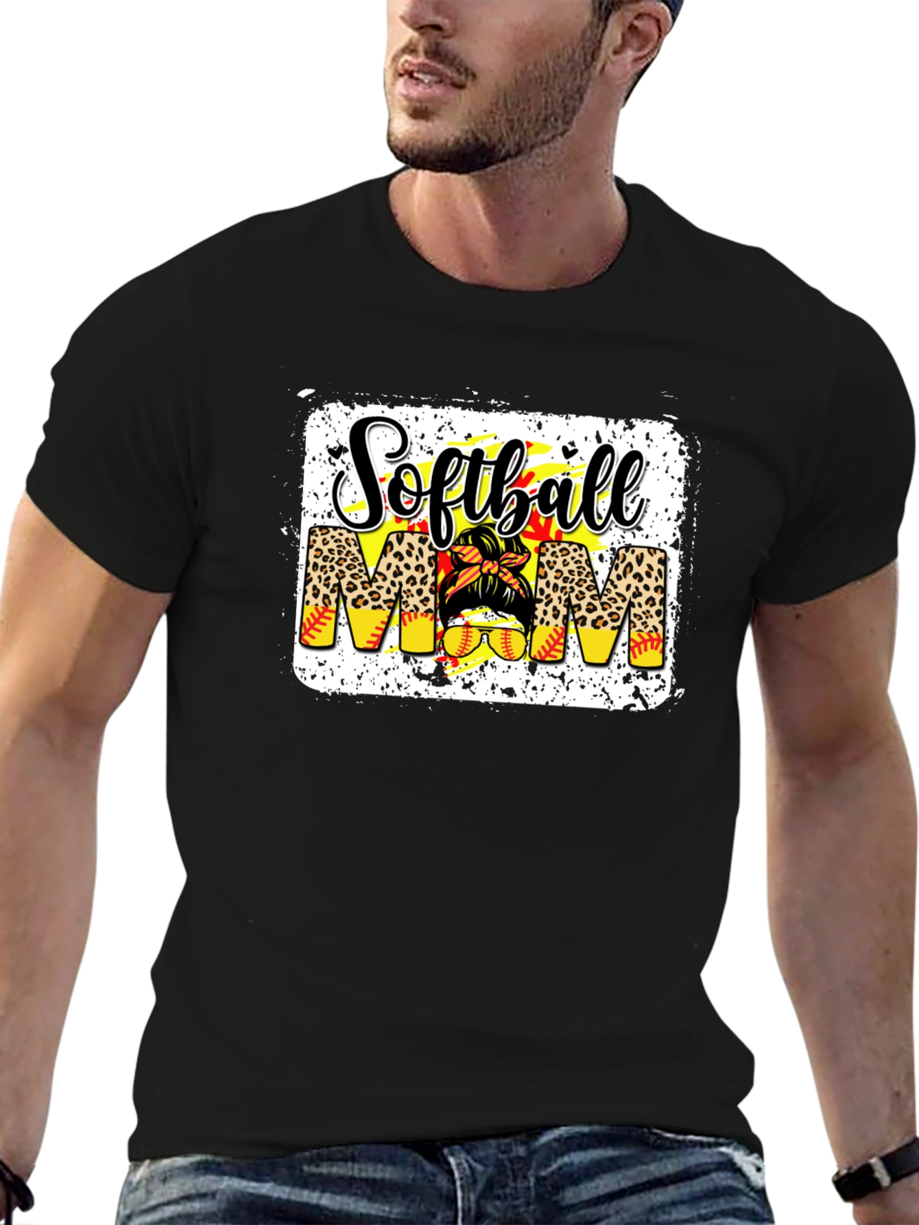 Softball Mom T-Shirt - Leopard Print