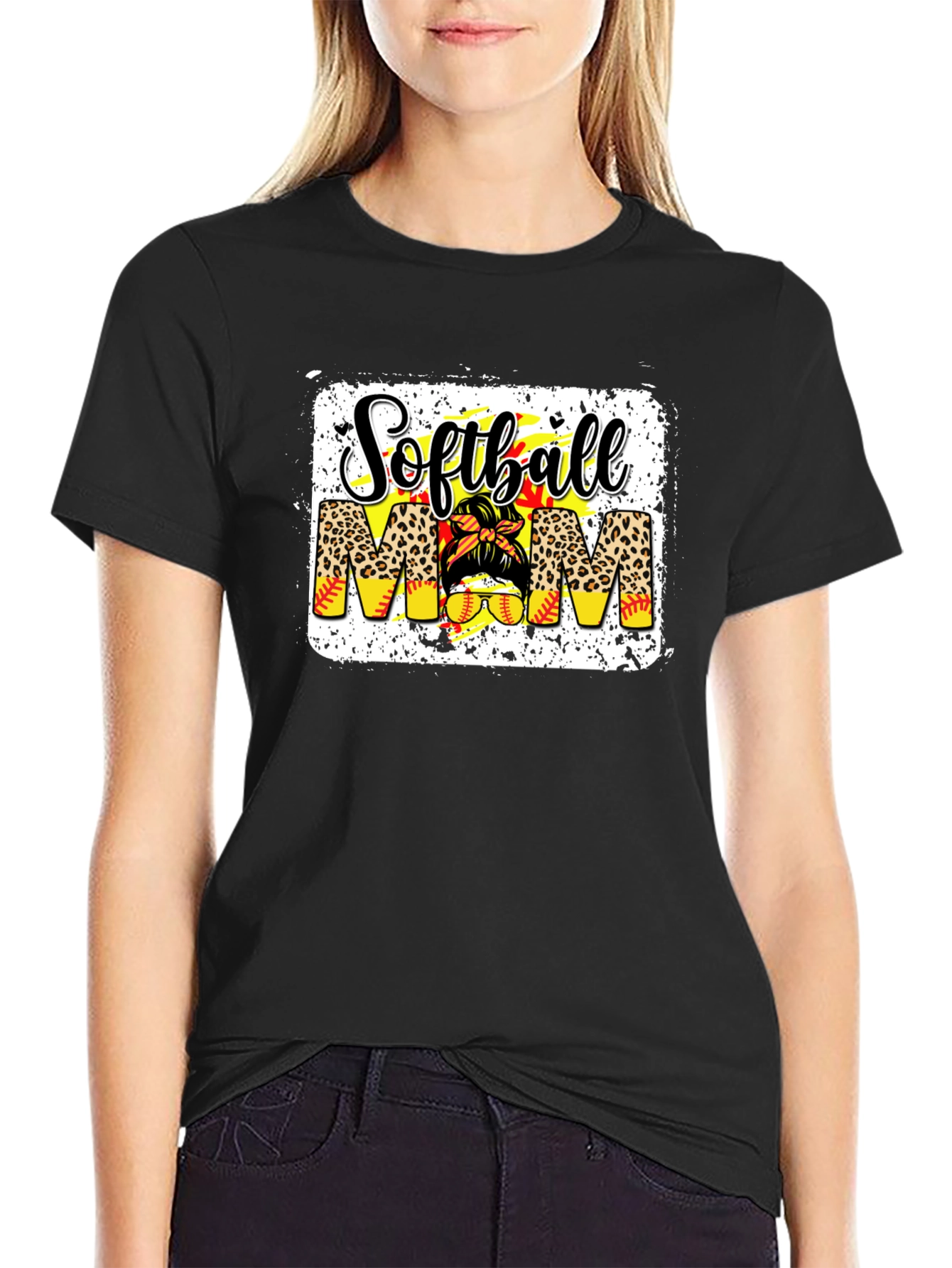 Softball Mom T-Shirt - Leopard Print