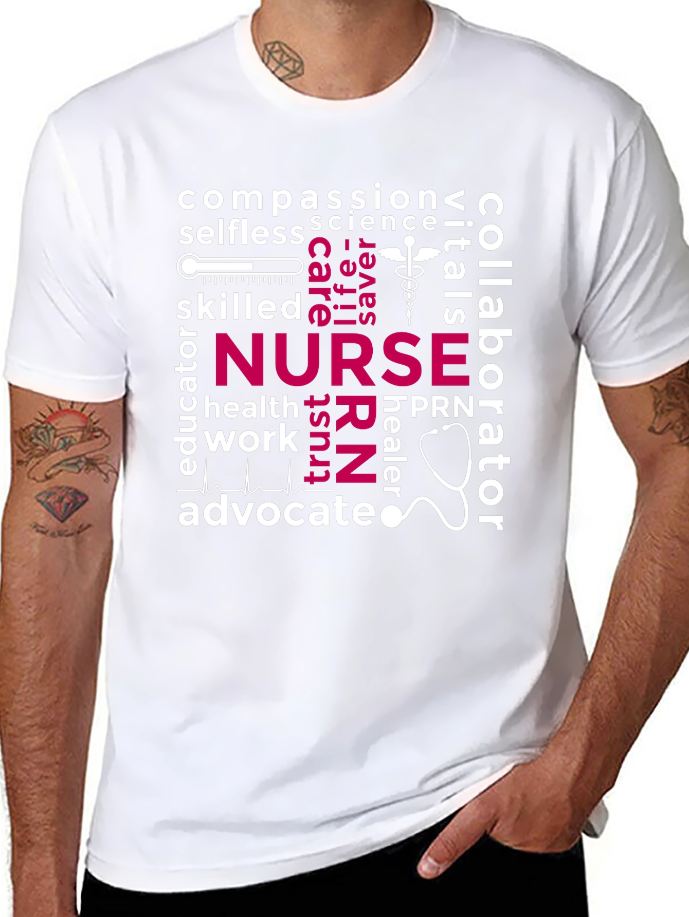 Nurse Word Art T-Shirt - Compassion Selfless Advocate