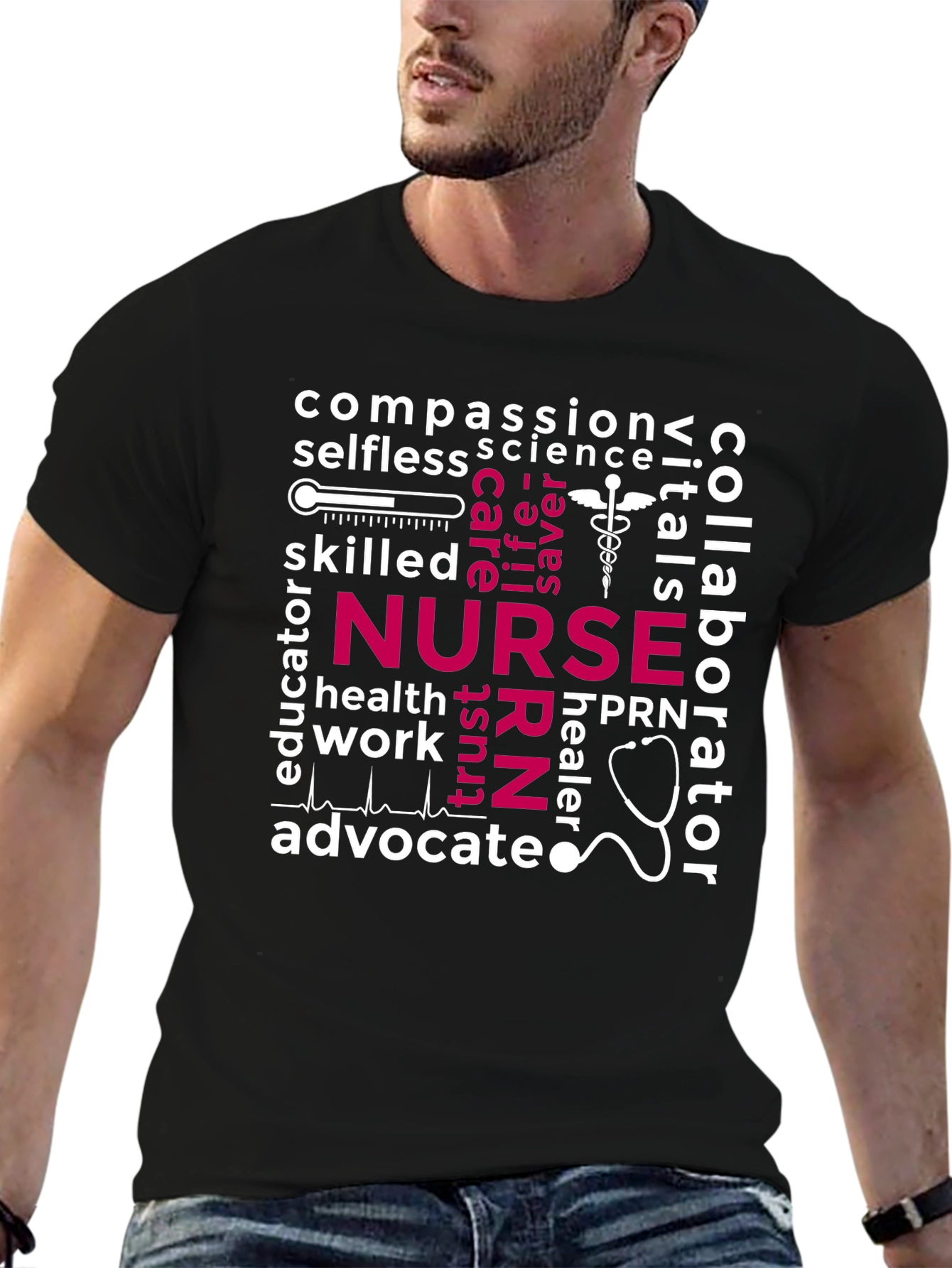 Nurse Word Art T-Shirt - Compassion Selfless Advocate