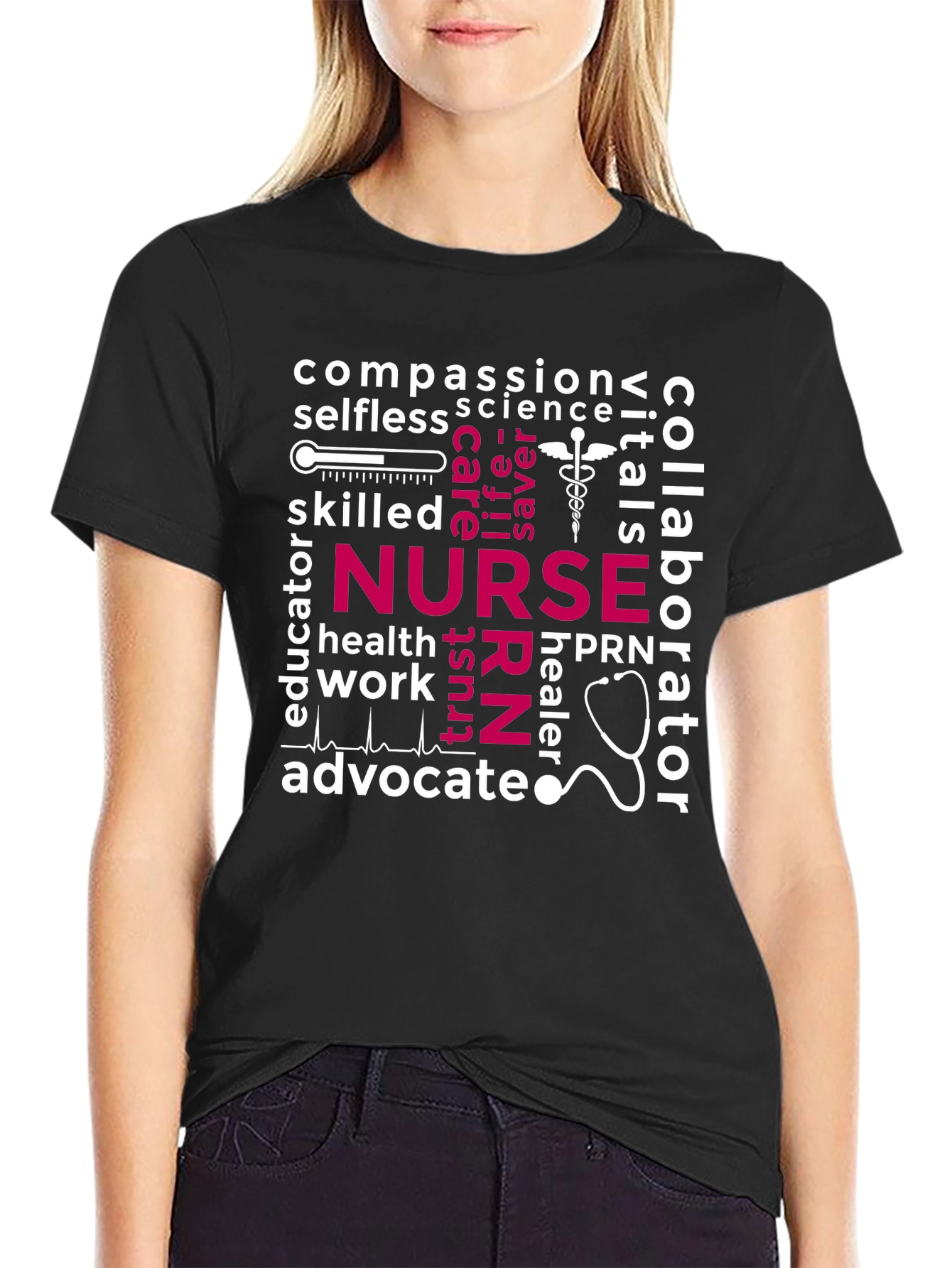 Nurse Word Art T-Shirt - Compassion Selfless Advocate
