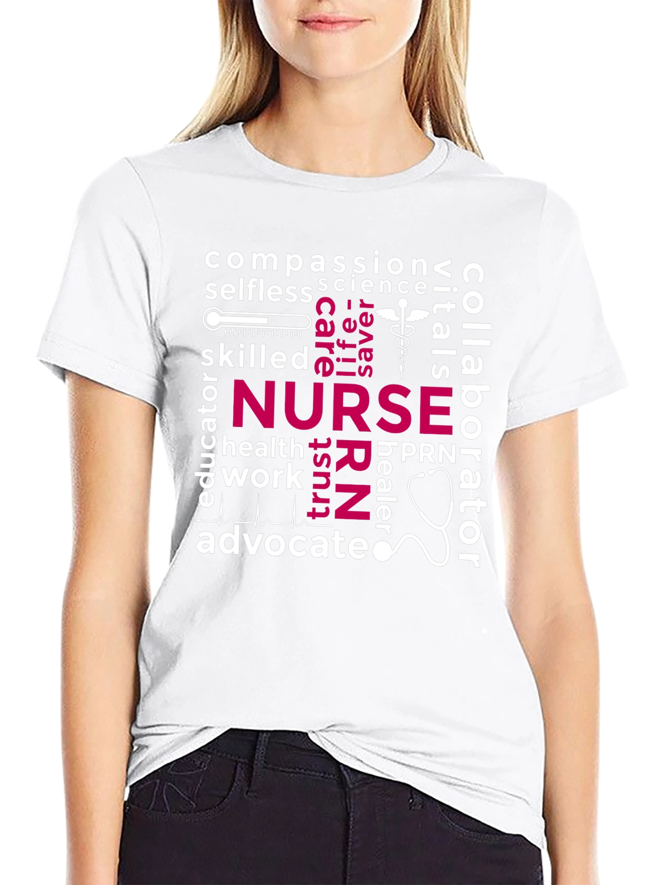 Nurse Word Art T-Shirt - Compassion Selfless Advocate