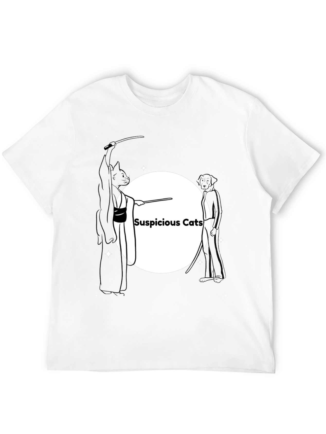 Suspicious Cats Graphic Tee - Black Cotton T-Shirt