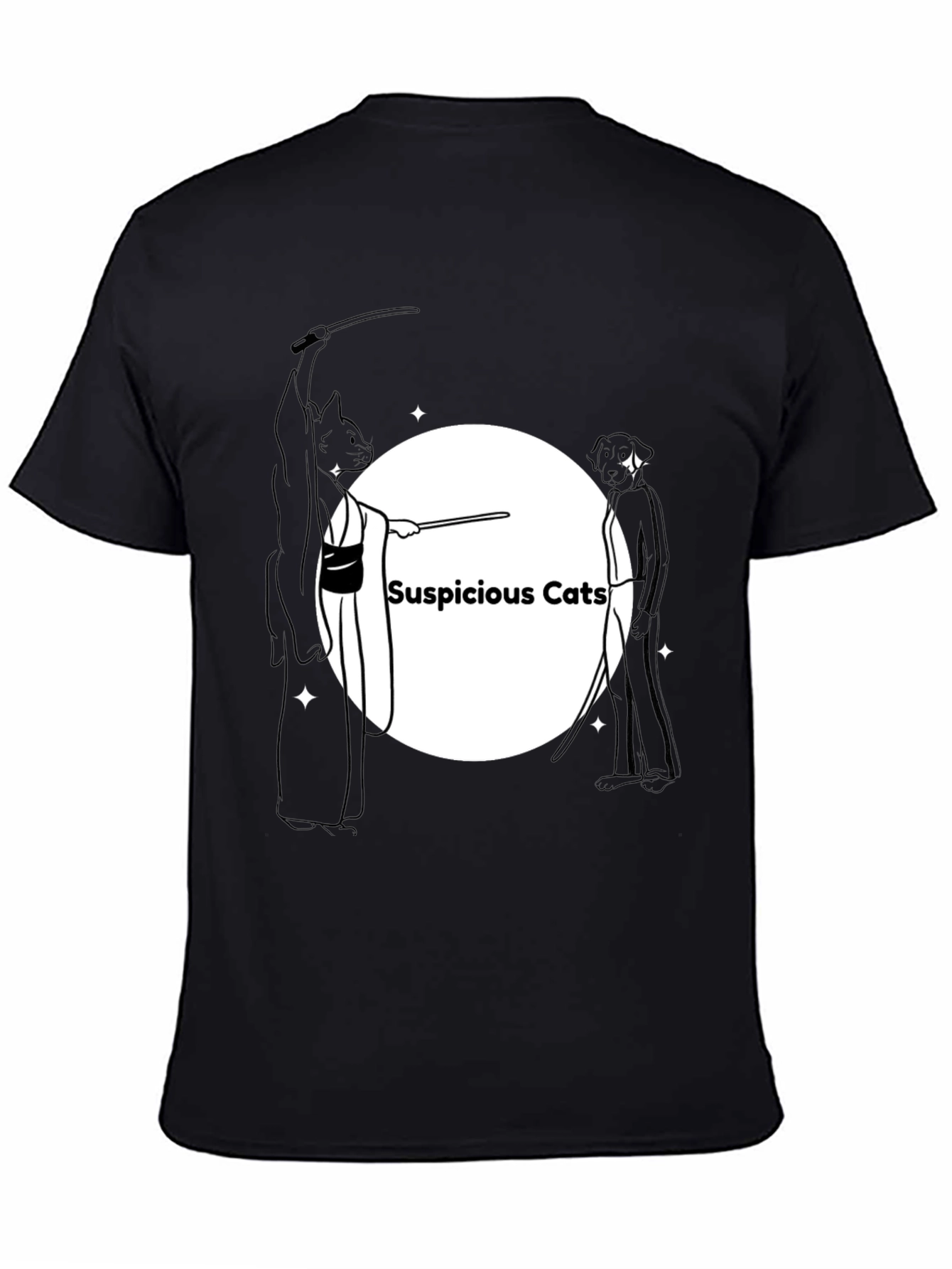 Suspicious Cats Graphic Tee - Black Cotton T-Shirt