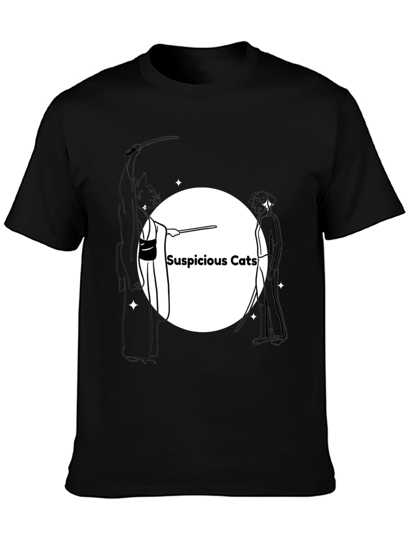 Suspicious Cats Graphic Tee - Black Cotton T-Shirt