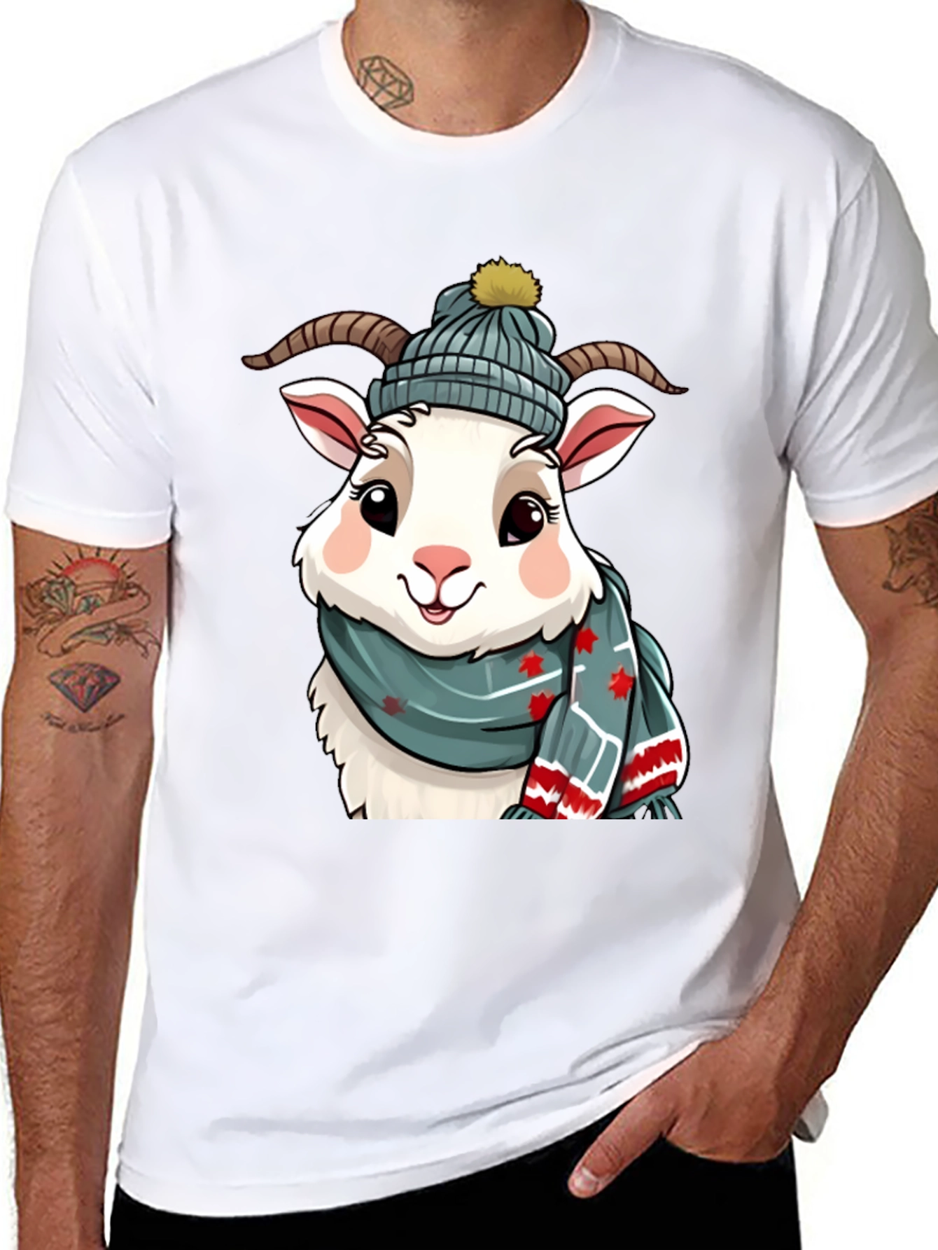 Winter Goat T-Shirt - Cozy Cartoon Animal Tee