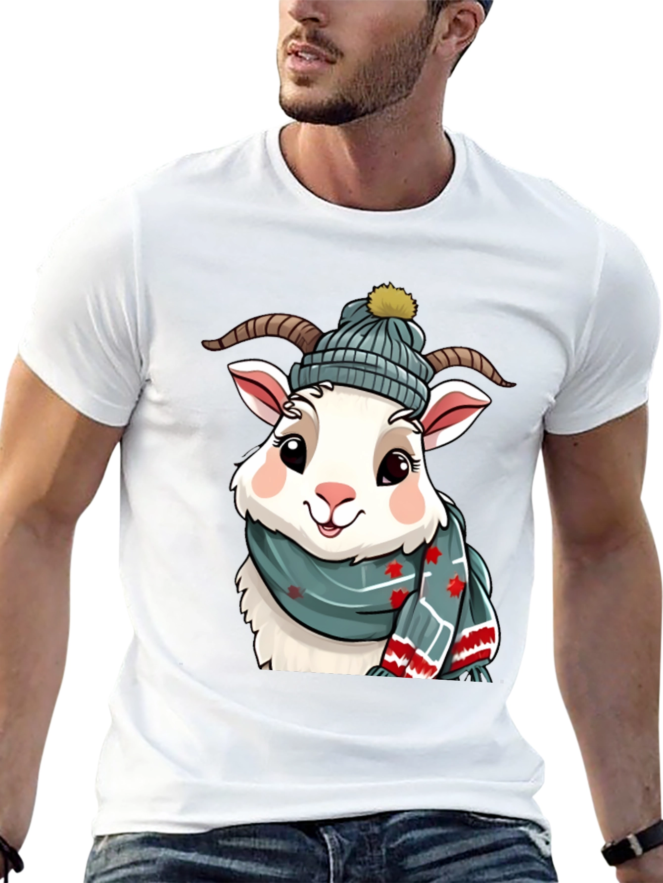 Winter Goat T-Shirt - Cozy Cartoon Animal Tee