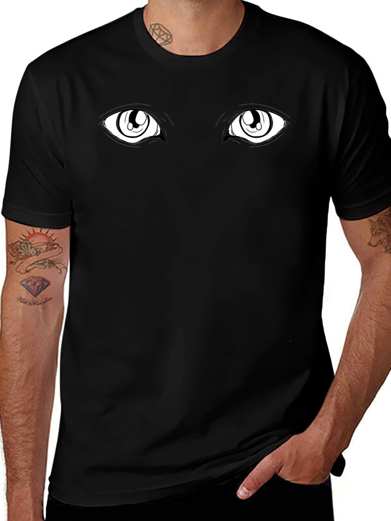 Anime Eyes Black Tee - Expressive Graphic T-Shirt