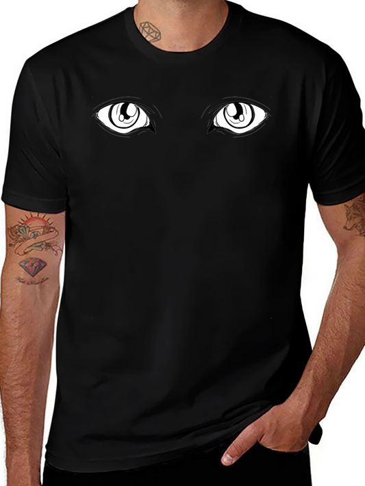 Anime Eyes Black Tee - Expressive Graphic T-Shirt