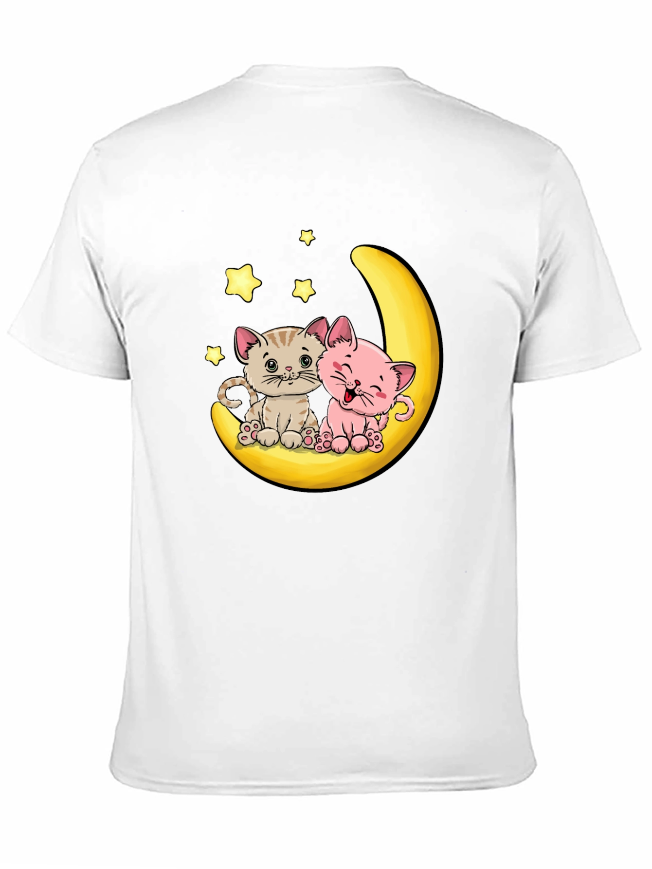 Cute Kitten Moon Graphic Tee - Black