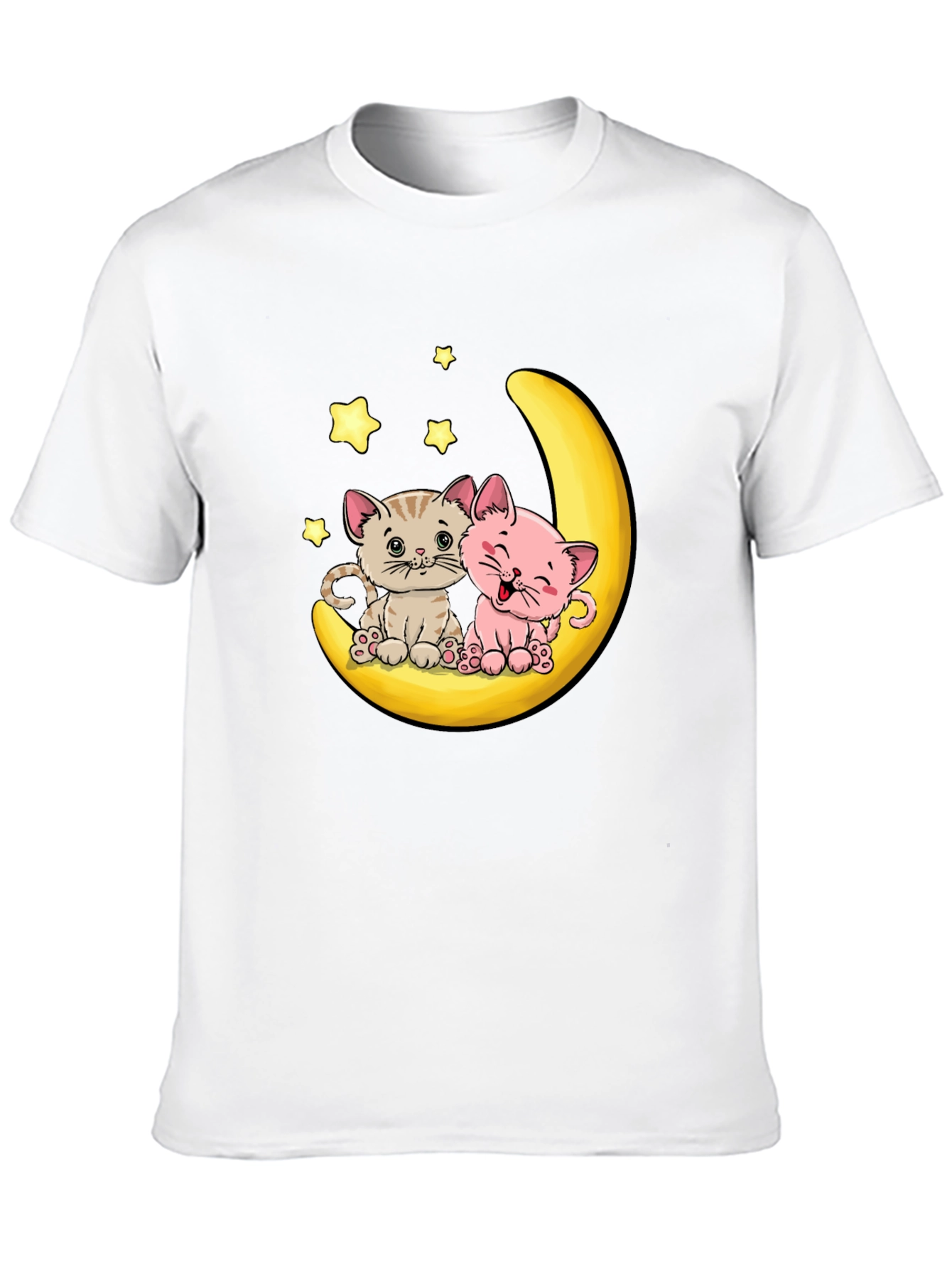 Cute Kitten Moon Graphic Tee - Black