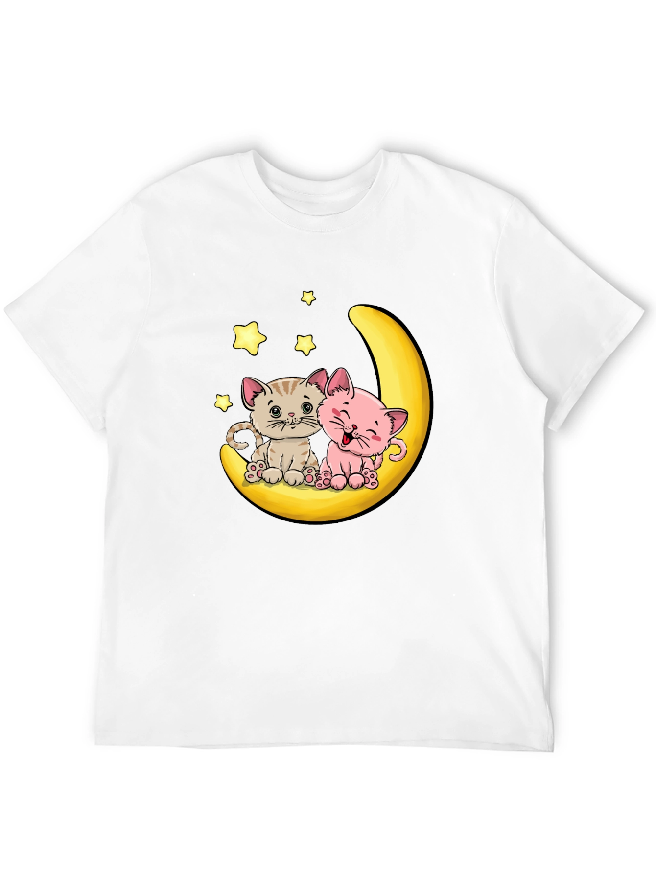 Cute Kitten Moon Graphic Tee - Black