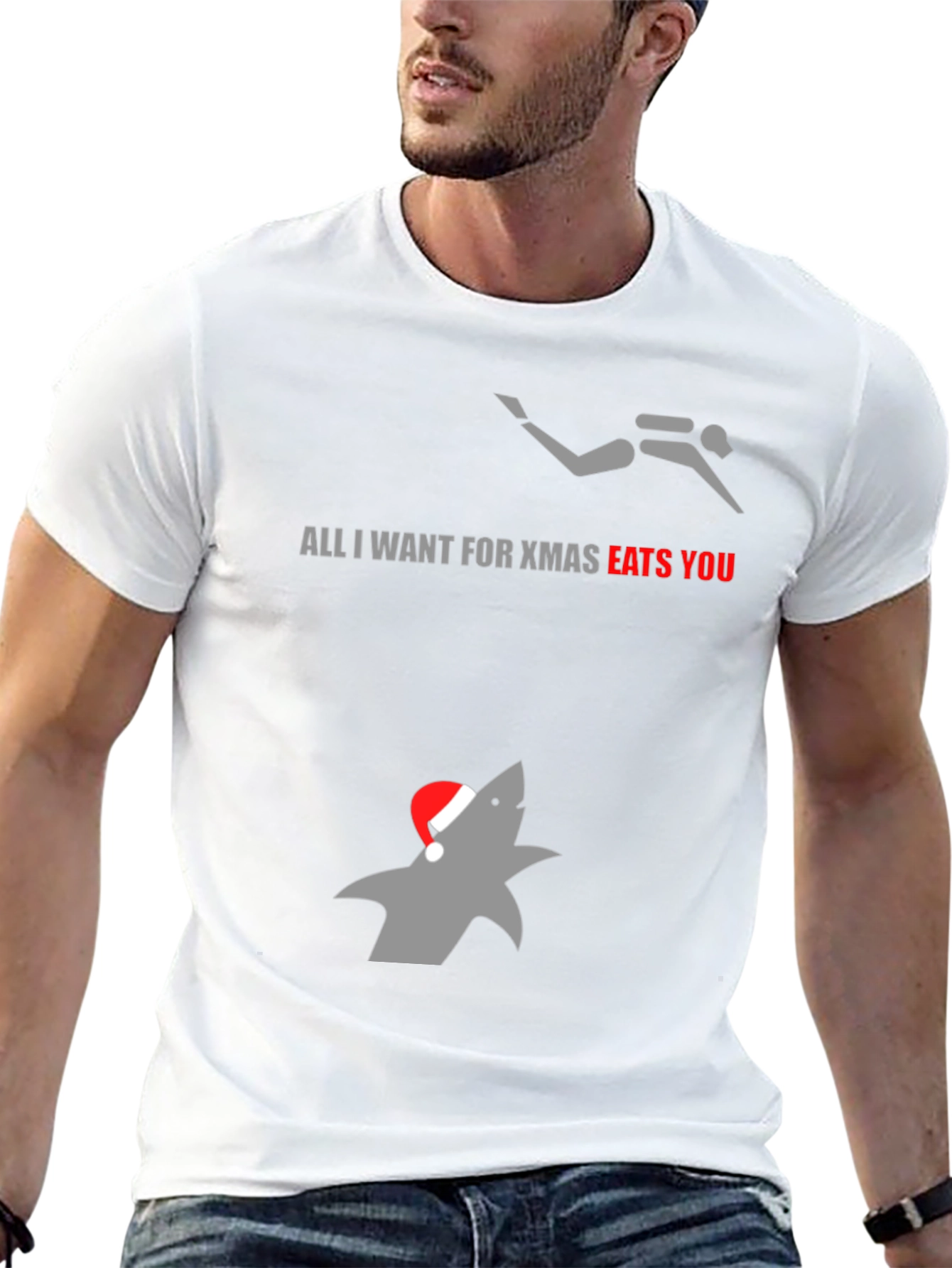 Funny Christmas Shark Diver T-Shirt