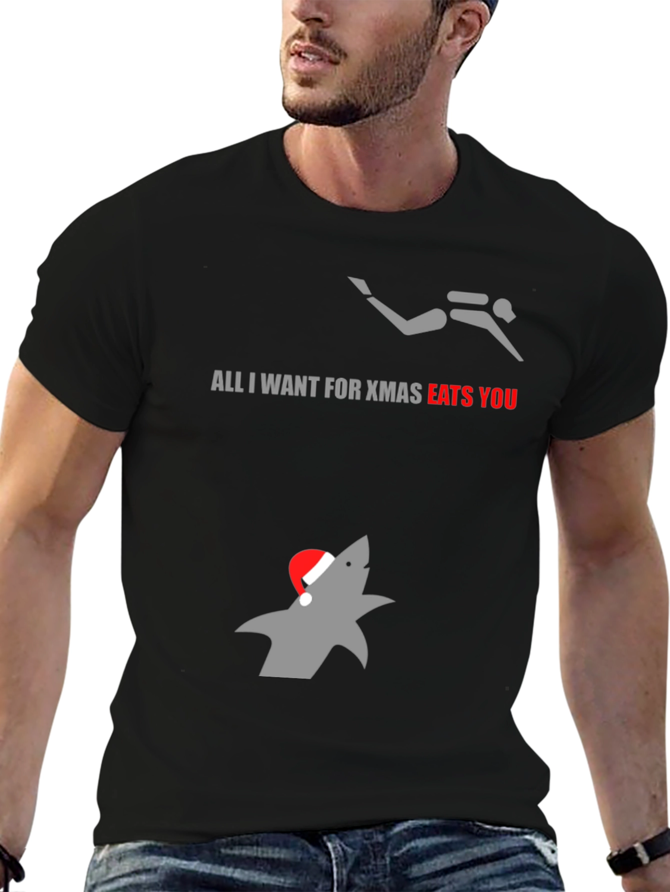 Funny Christmas Shark Diver T-Shirt
