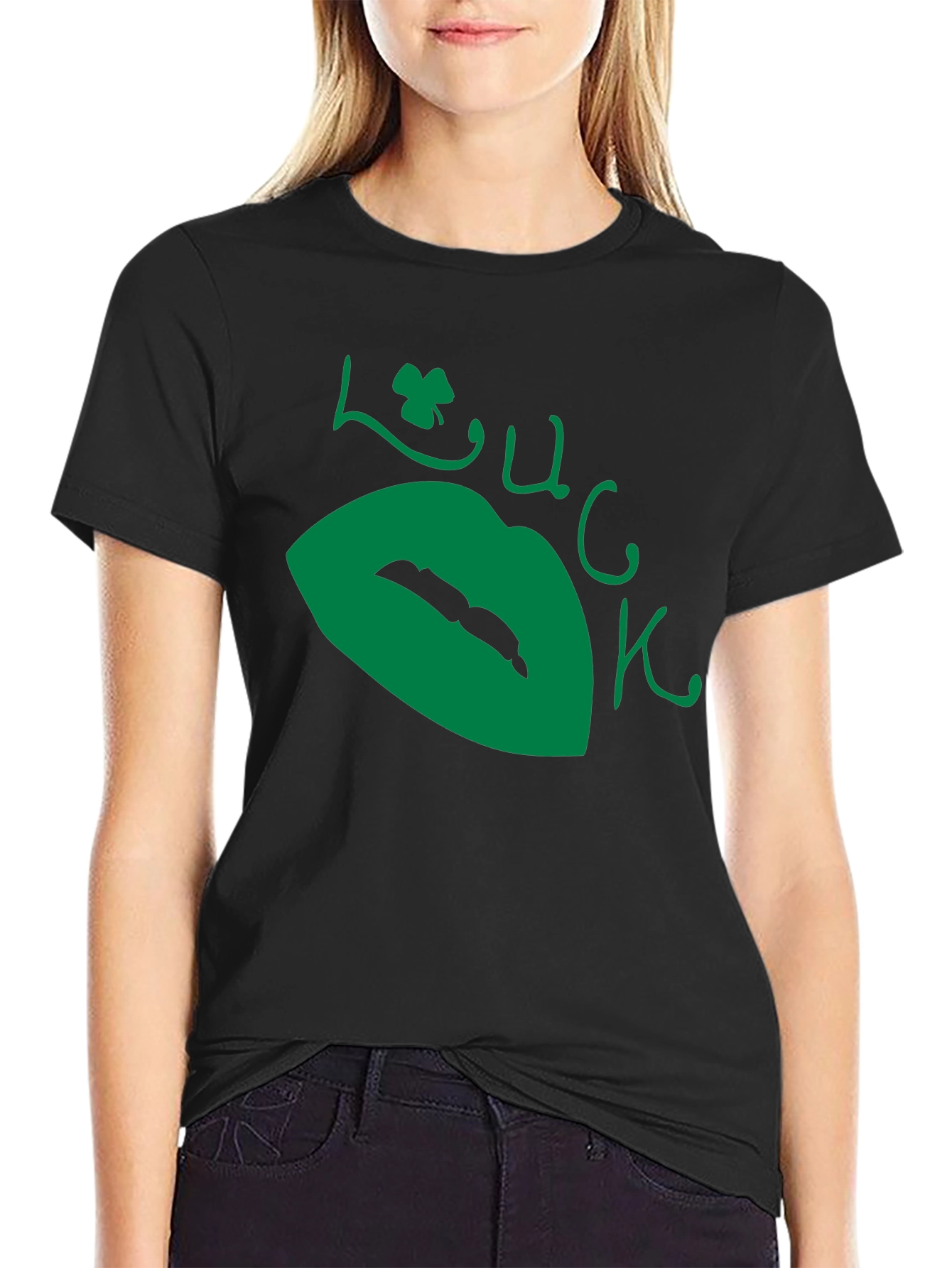 Lucky Lips Black T-Shirt - St. Patricks Day