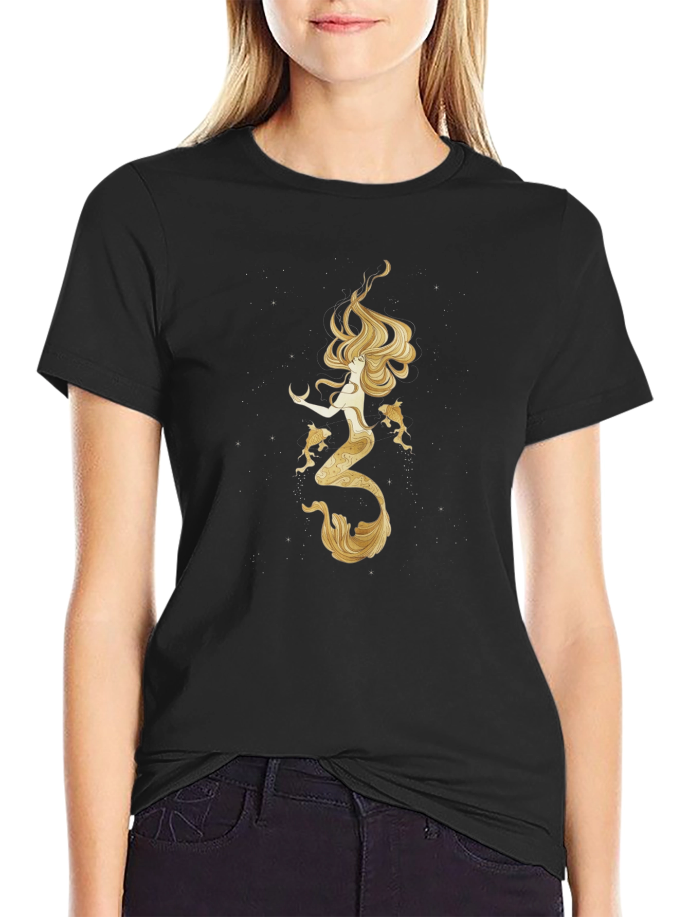Mermaid Graphic Tee - Black Cotton