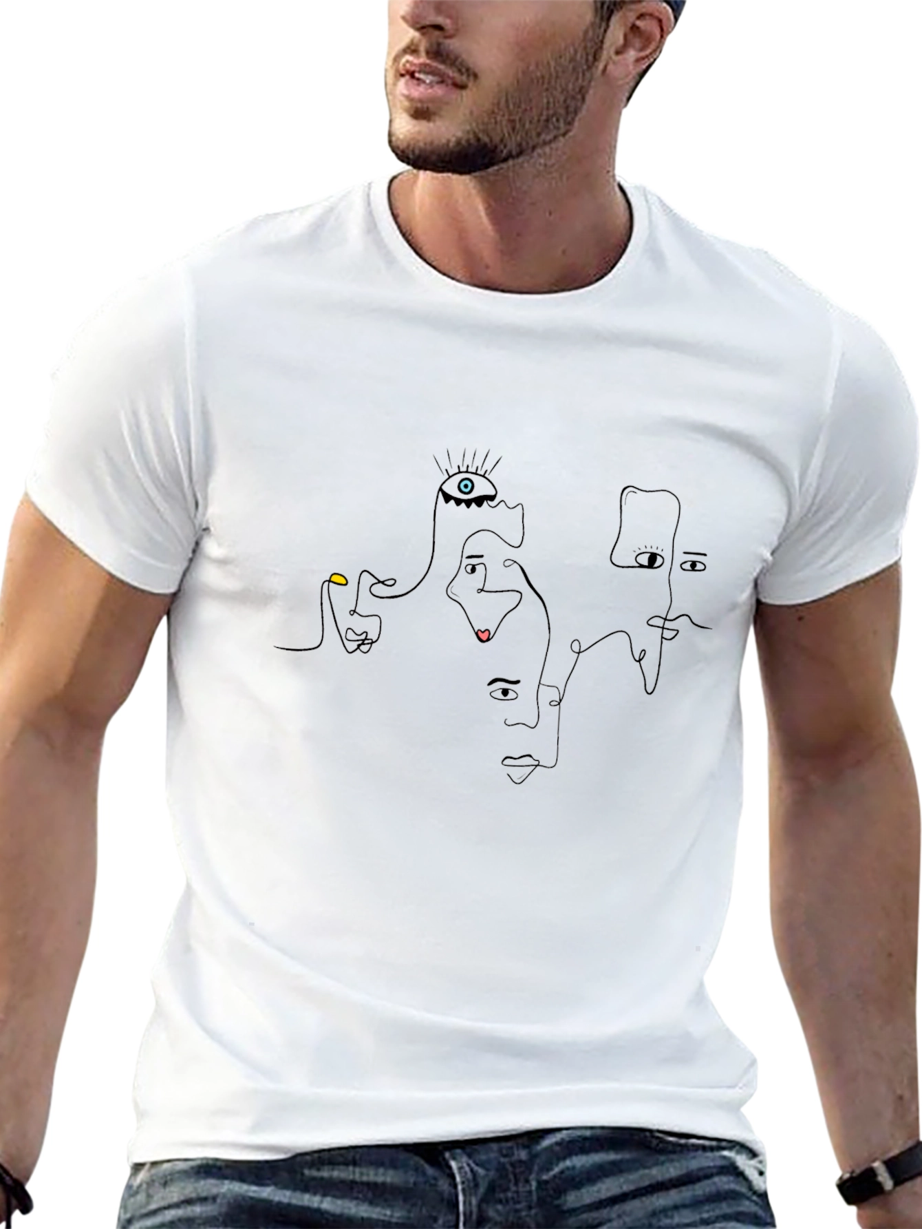 Abstract Faces Black Graphic Tee